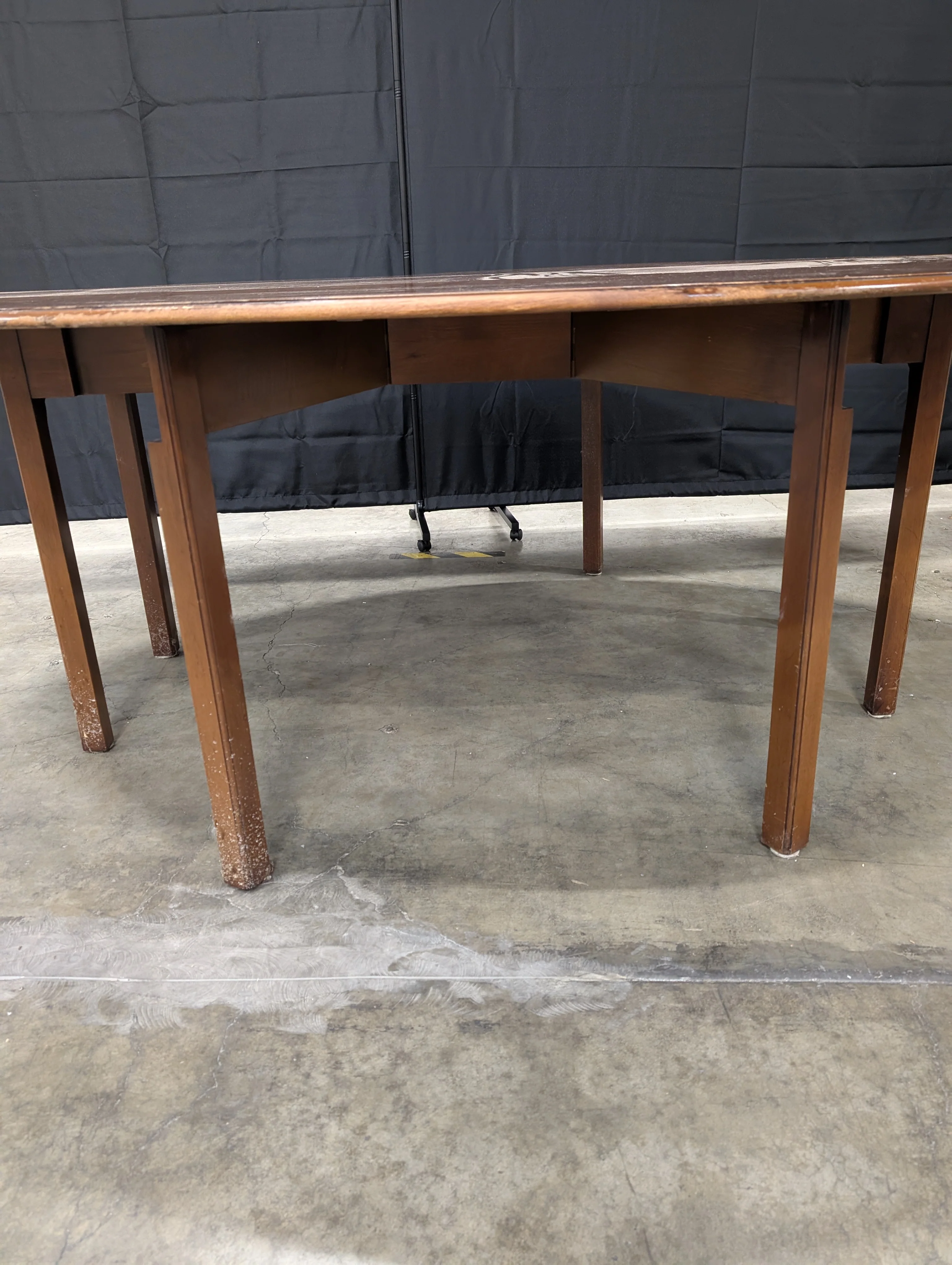 Dark Wood Drop-Leaf Table with Burgundy Inserts - Image 3