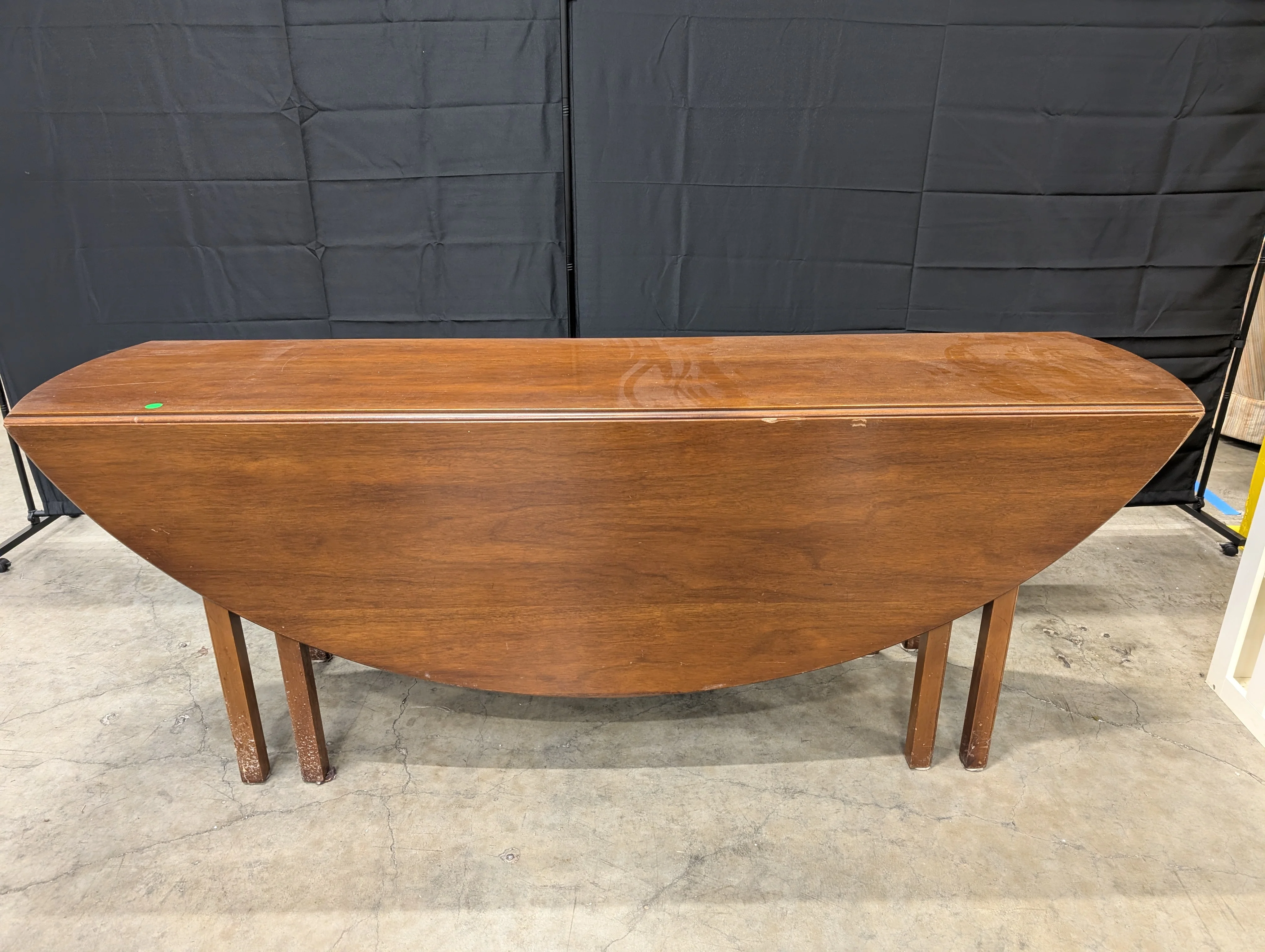 Dark Wood Drop-Leaf Table with Burgundy Inserts - Image 4
