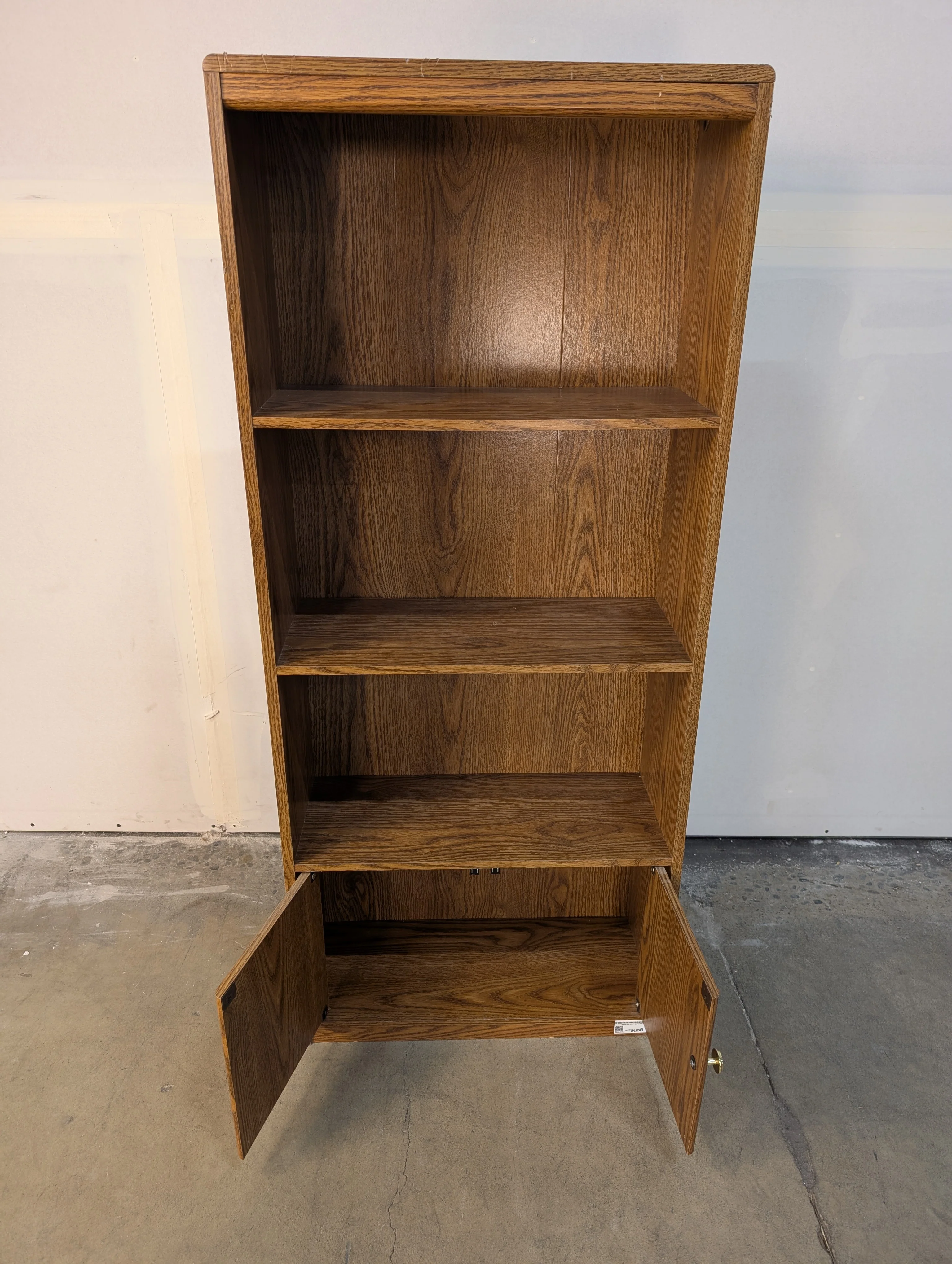 Rustic Oak Wood Bookcase with Storage - Image 3