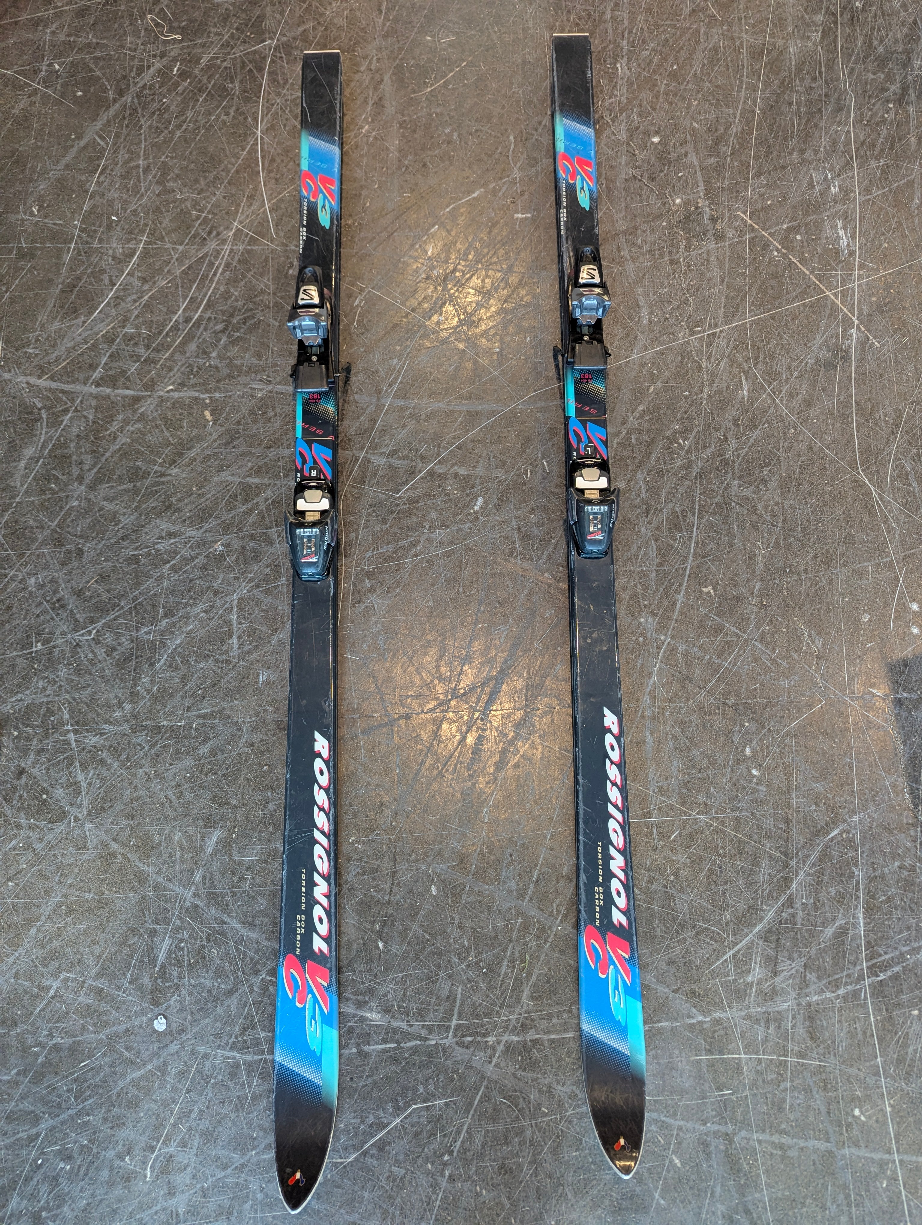 PROTESTION Skis with Bindings - Black Teal Purple Design - Image 2