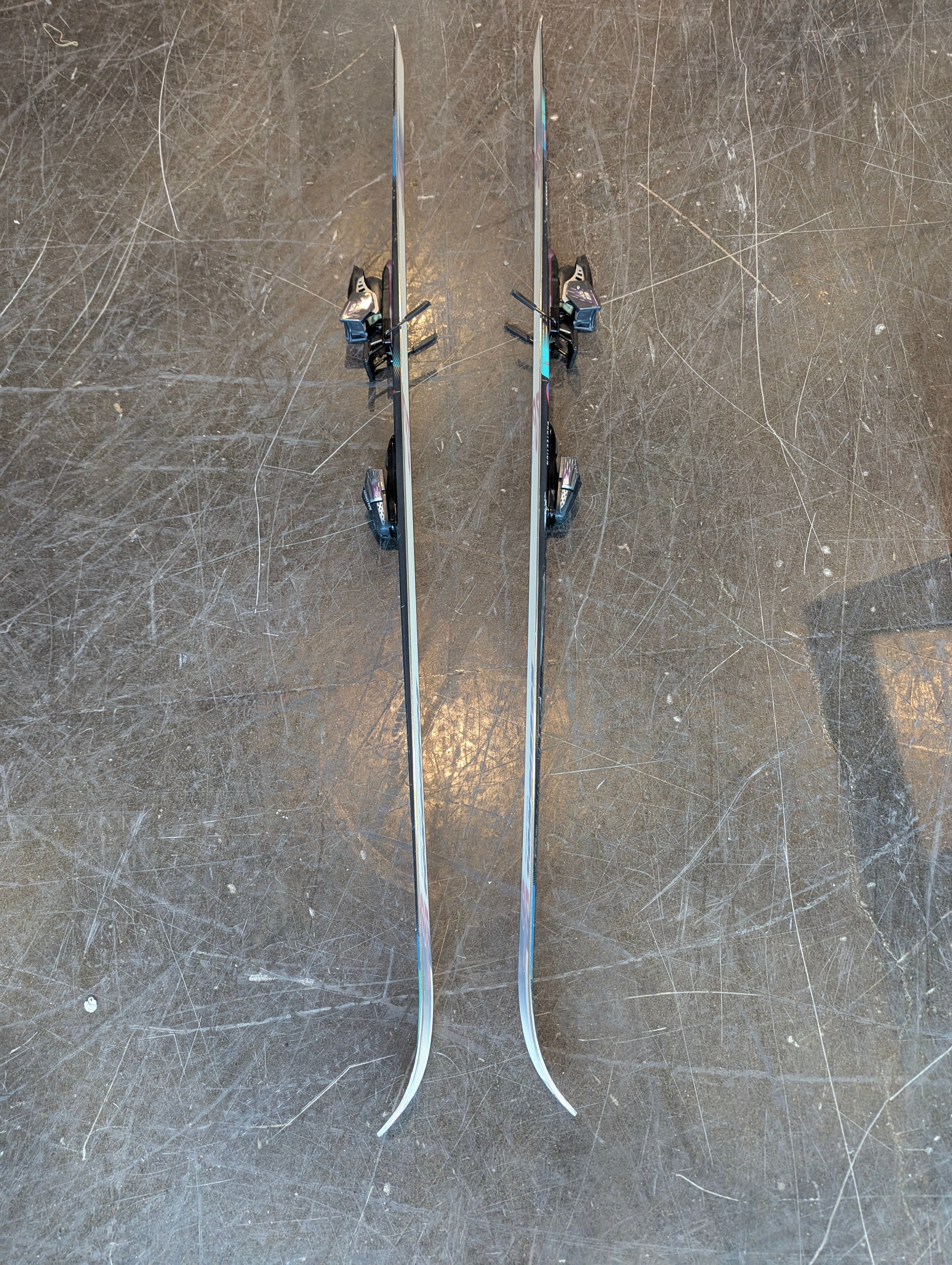 PROTESTION Skis with Bindings - Black Teal Purple Design - Image 3
