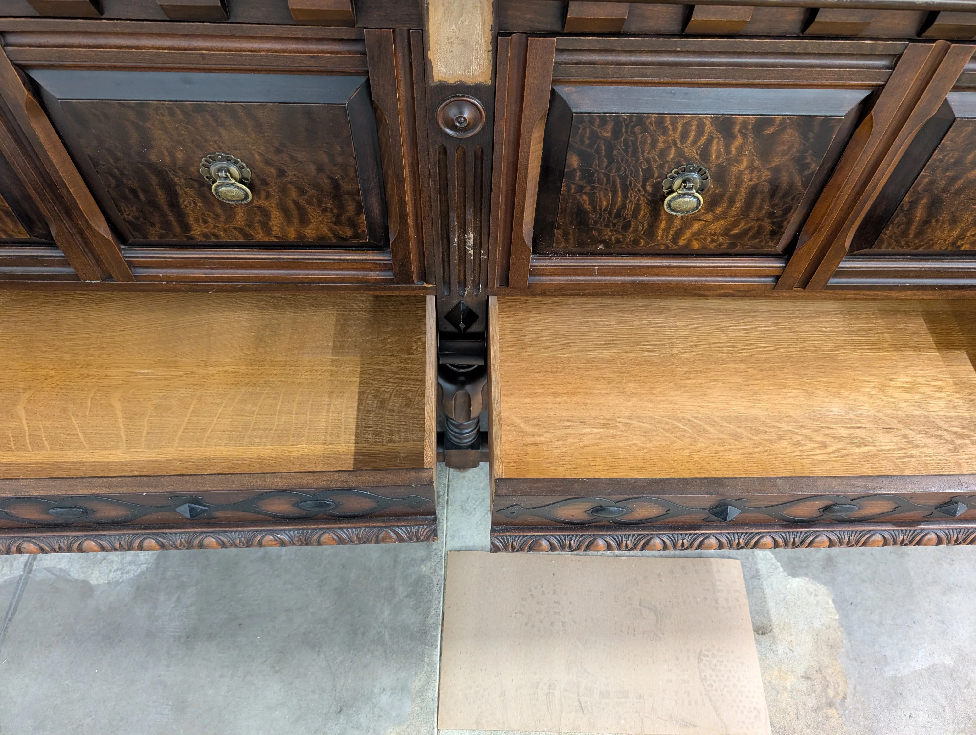Vintage Dark Wood Sideboard with Ornate Backsplash - Image 4