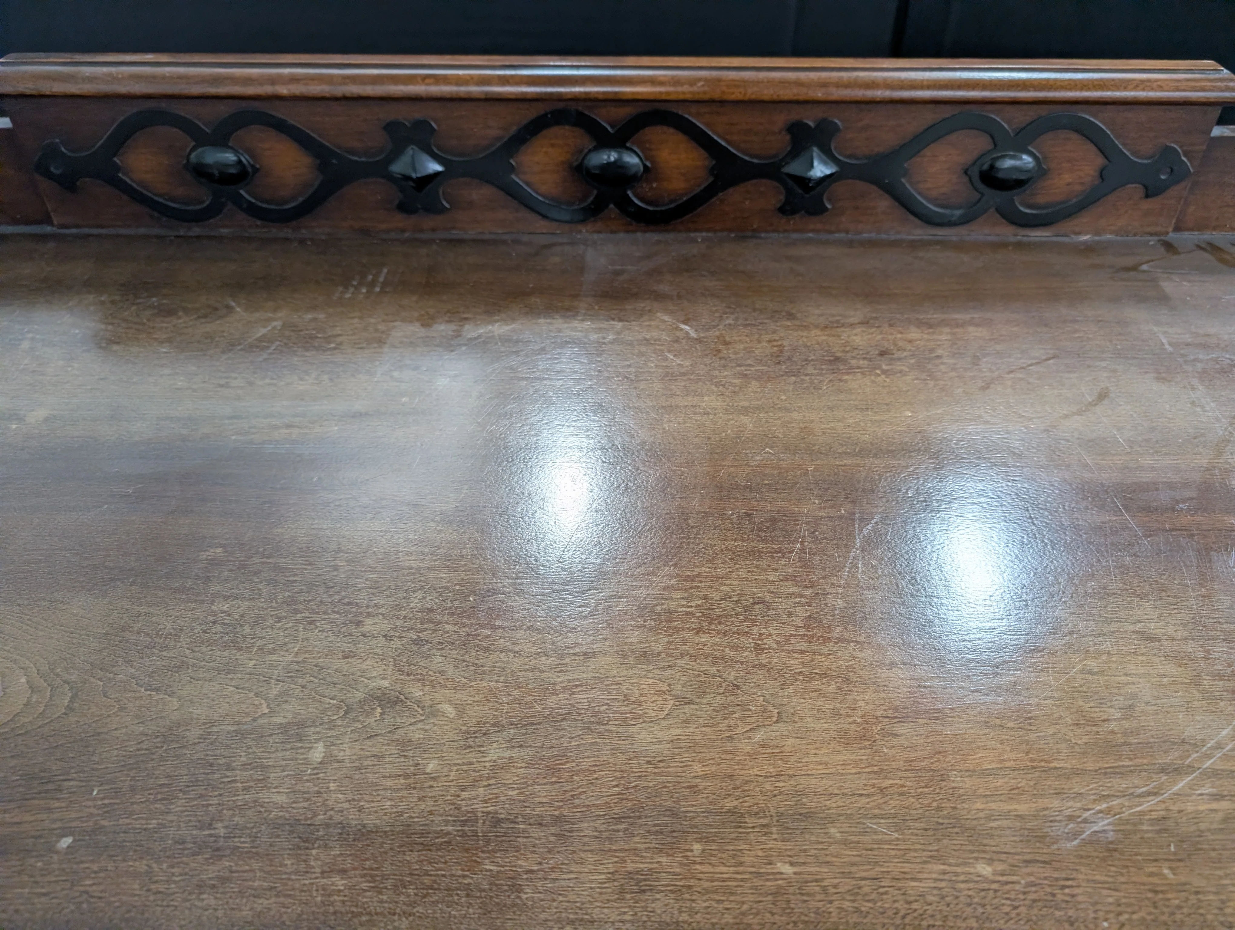 Vintage Dark Wood Sideboard with Ornate Backsplash - Image 7