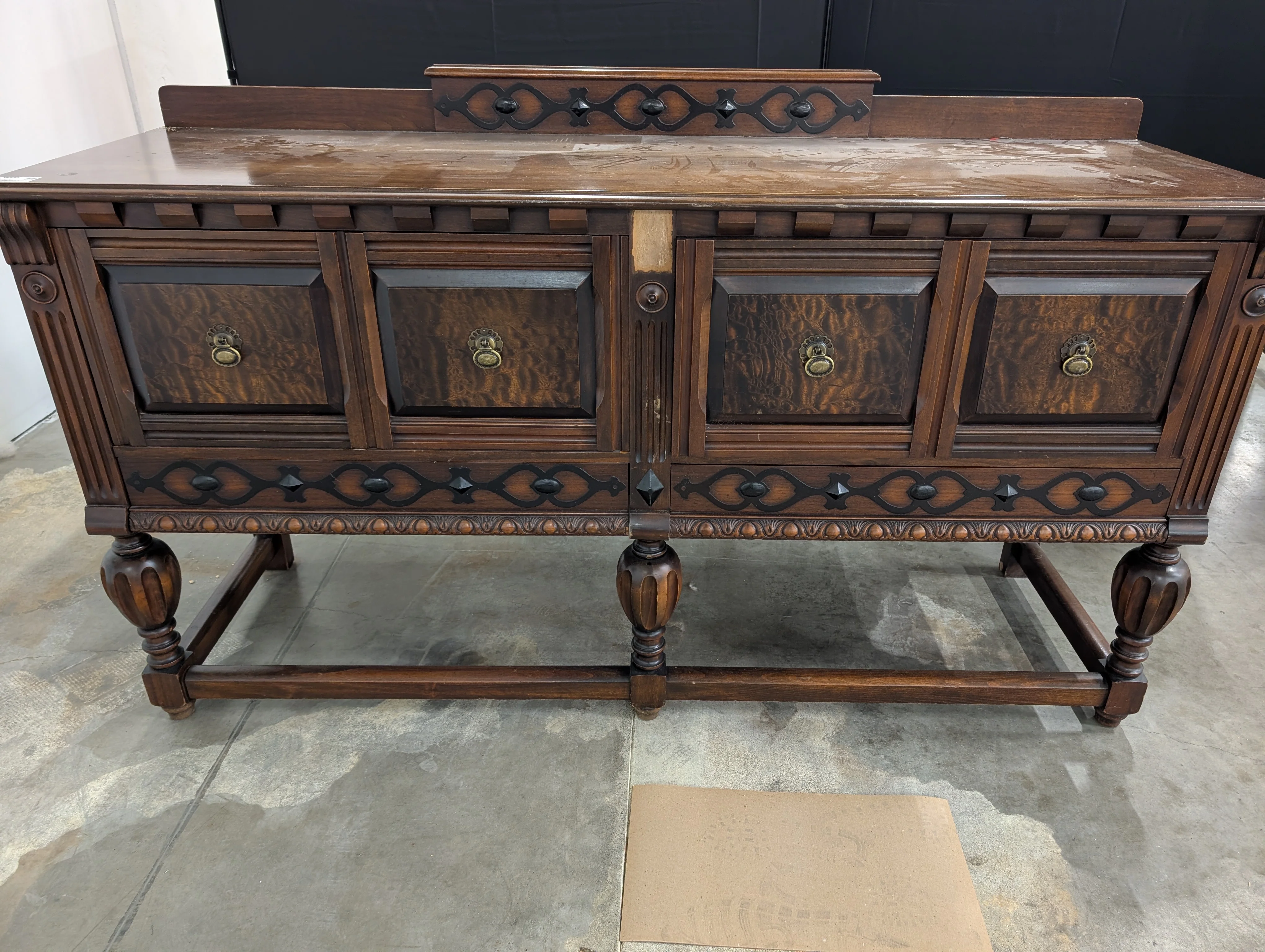 Vintage Dark Wood Sideboard with Ornate Backsplash - Image 8
