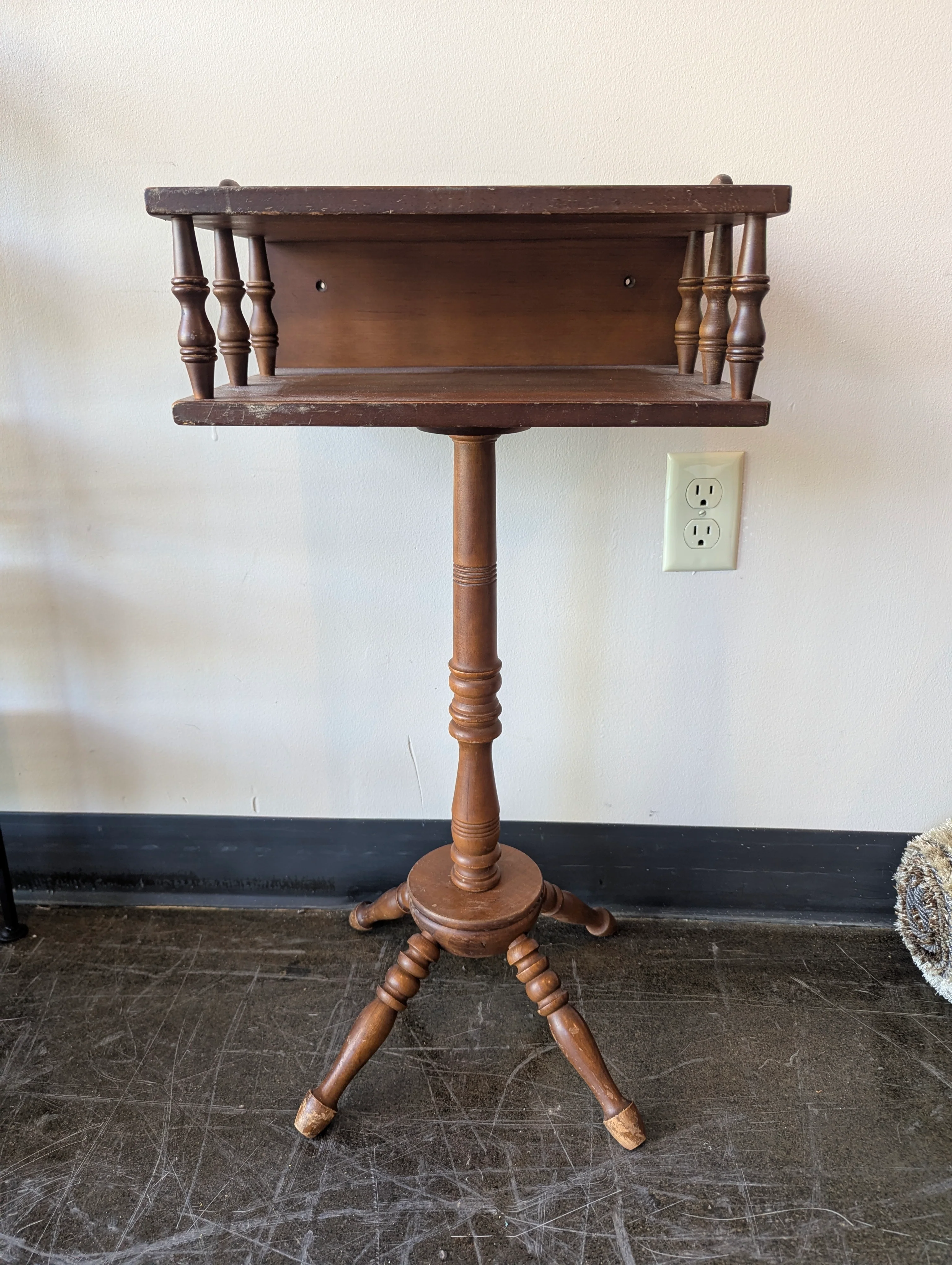 Vintage Style Brown Wood Two-Tier Pedestal Stand - Image 2