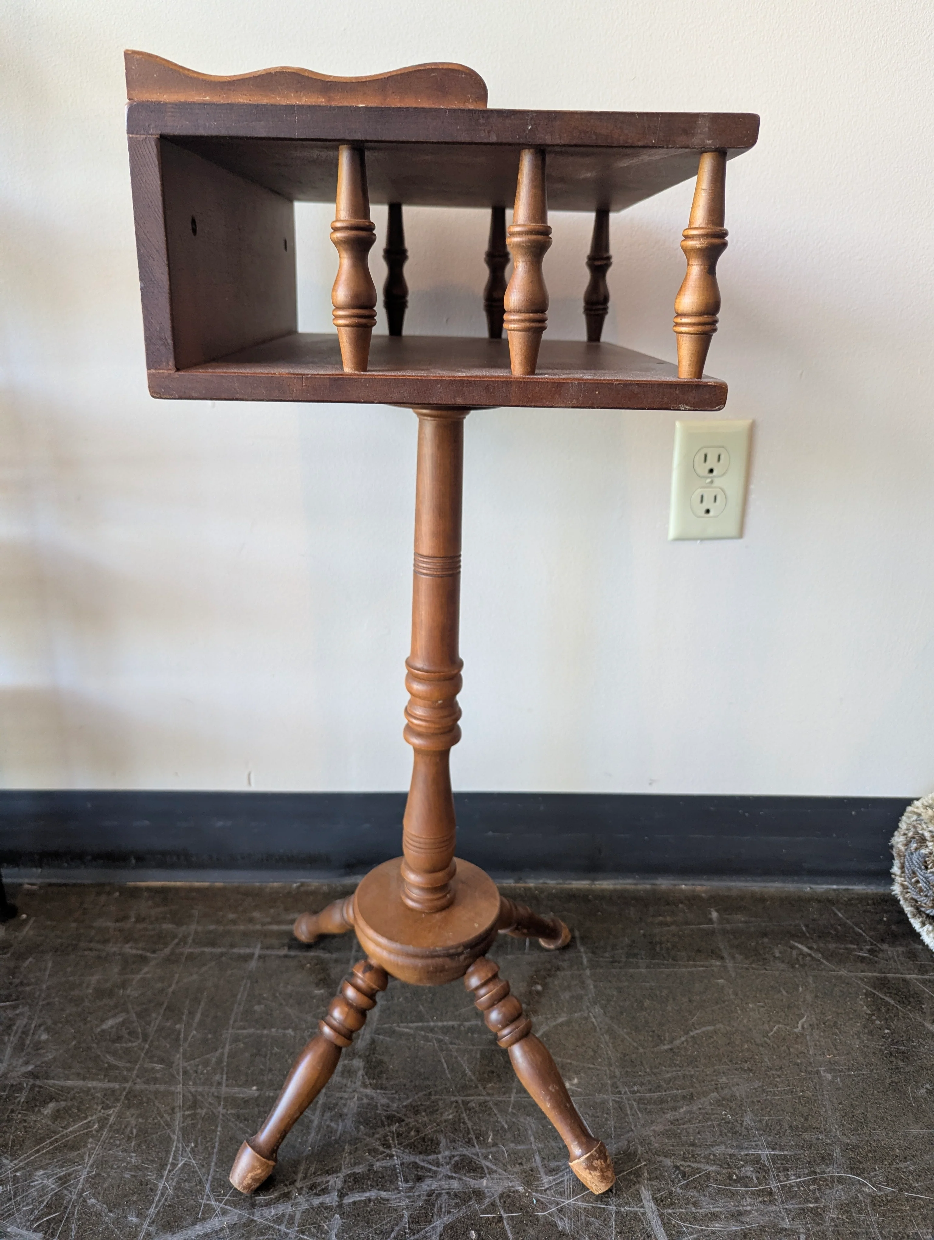 Vintage Style Brown Wood Two-Tier Pedestal Stand - Image 3