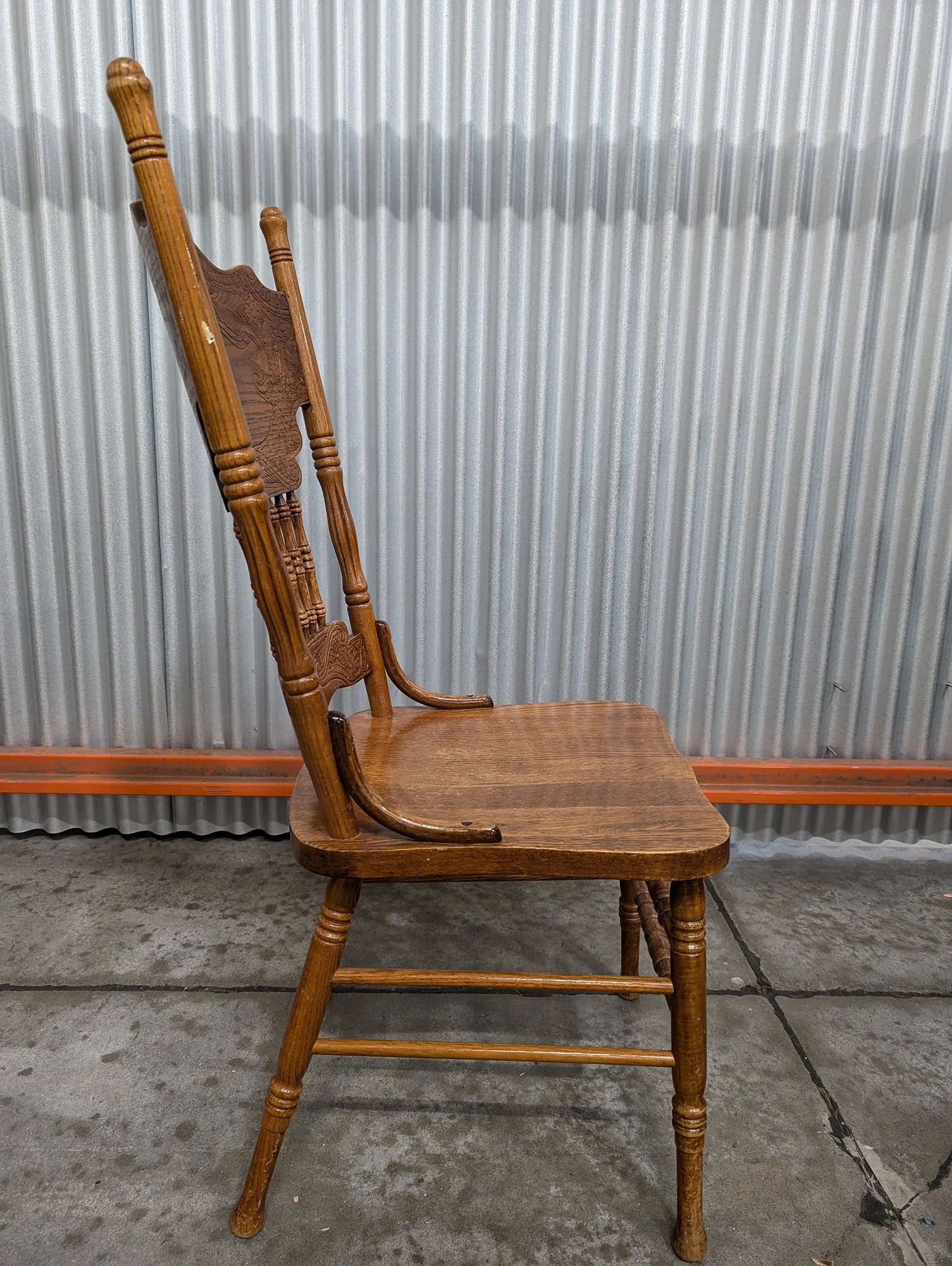 Vintage Oak Pressed Back Dining Side Chair - Image 4