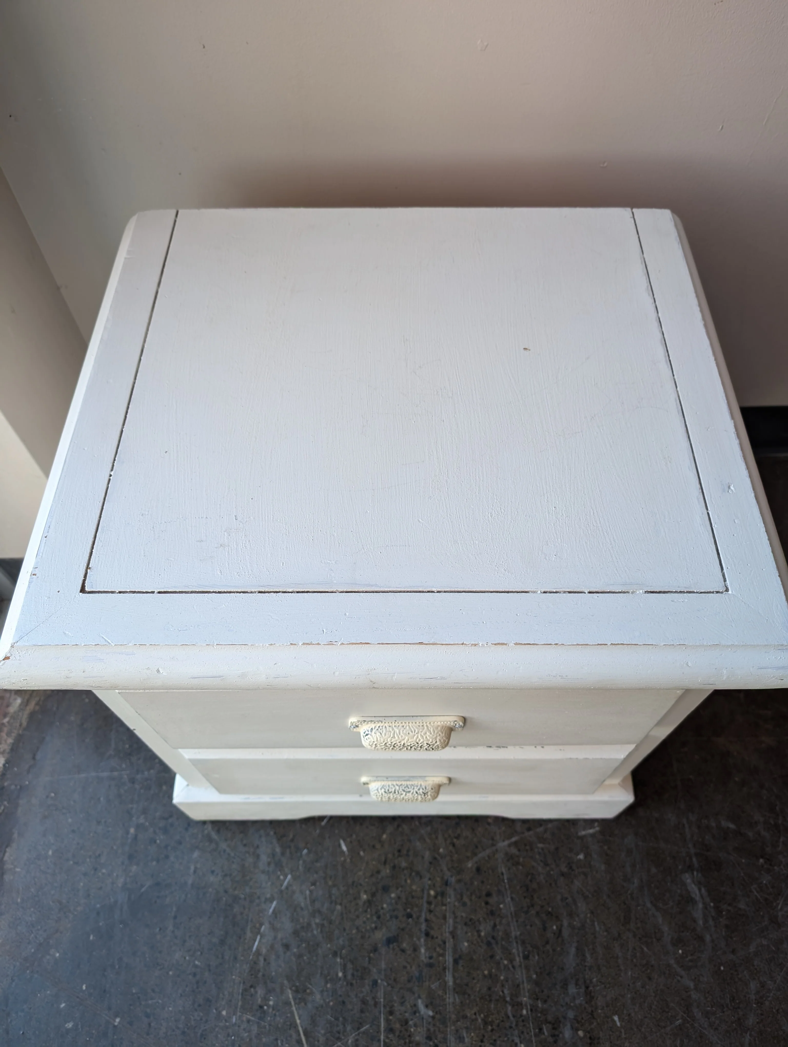Distressed Cream Wood Two-Drawer Nightstand - Image 2