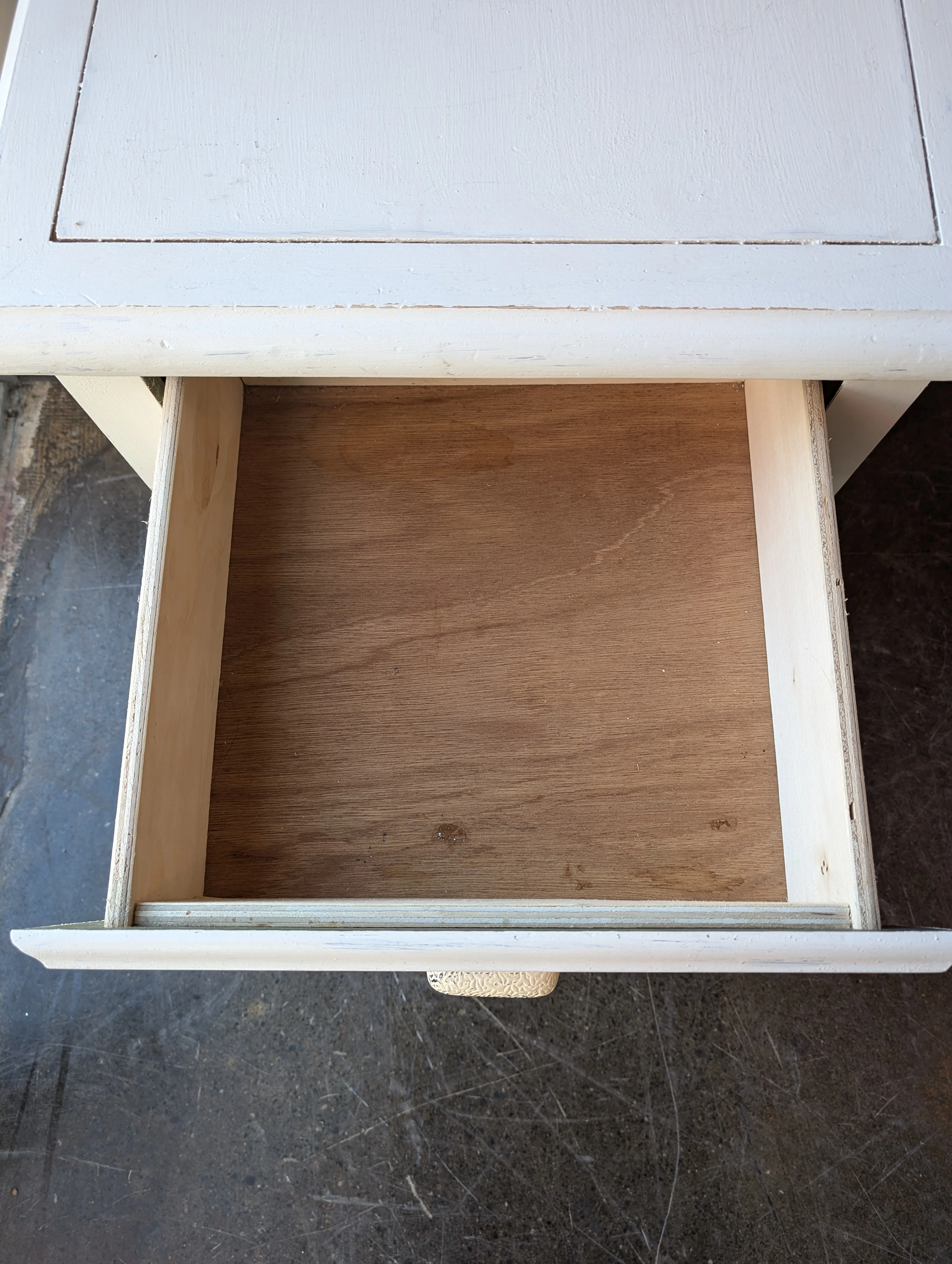 Distressed Cream Wood Two-Drawer Nightstand - Image 3