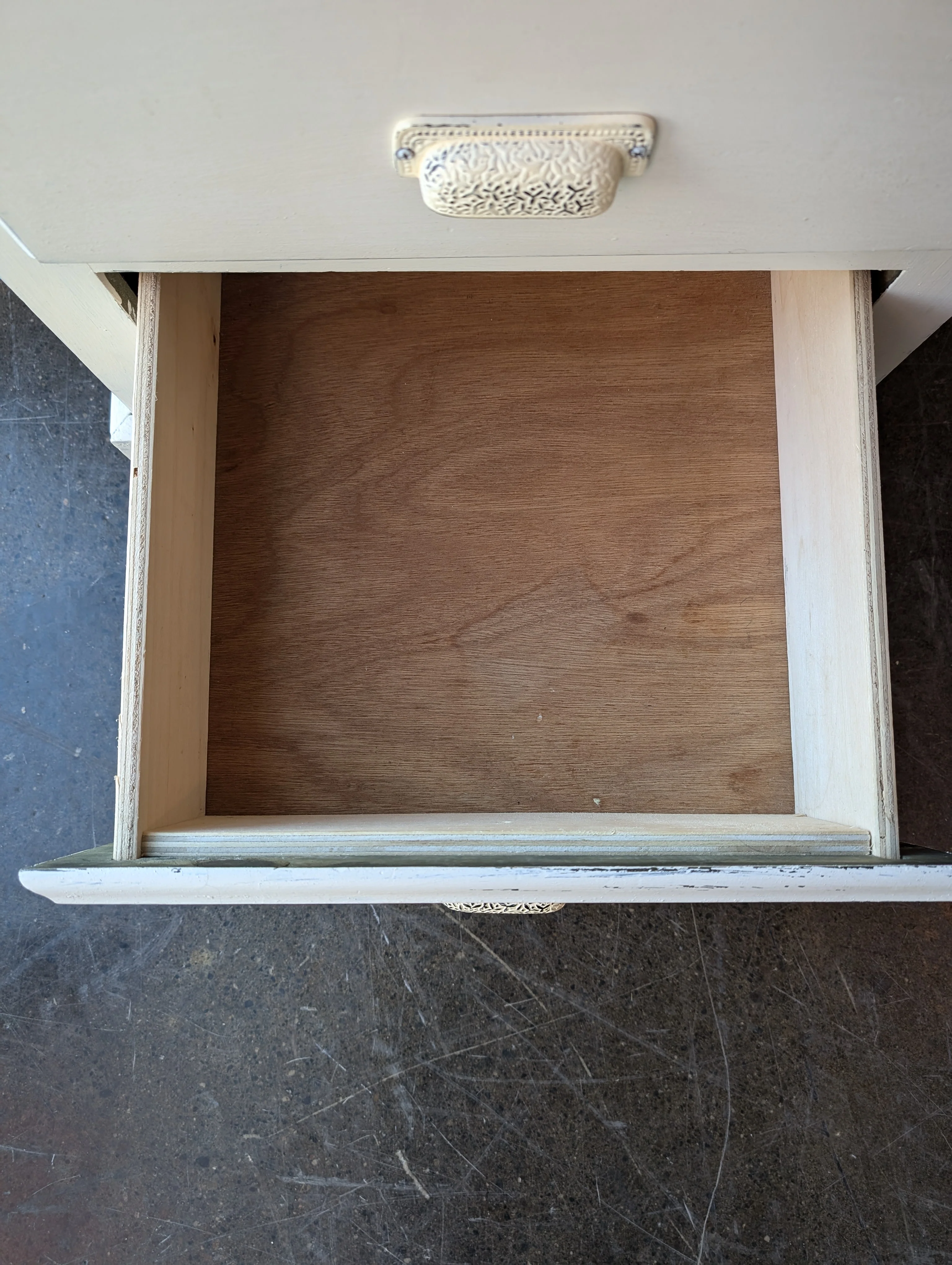 Distressed Cream Wood Two-Drawer Nightstand - Image 4