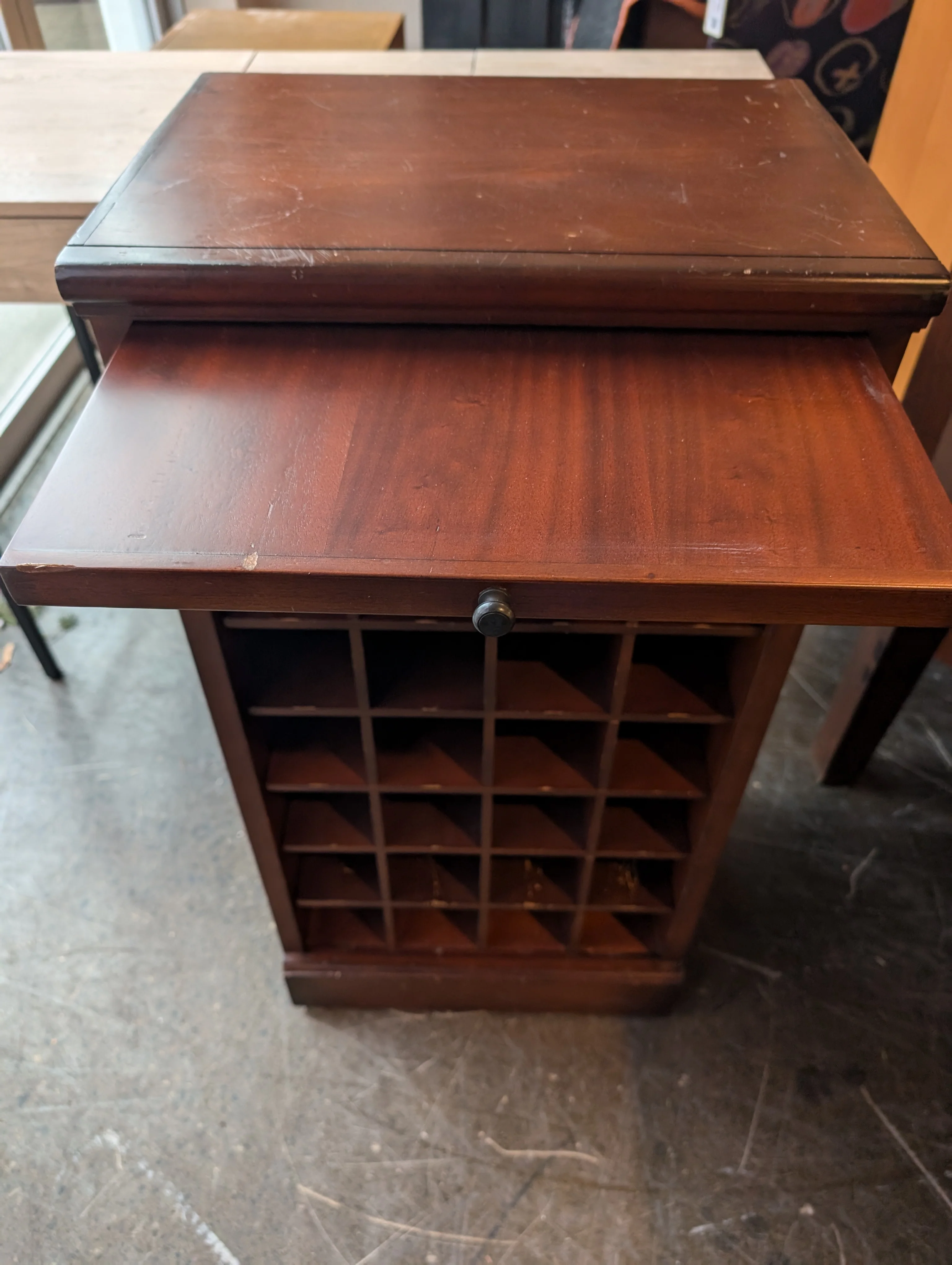 Dark Wood Wine Storage Cabinet with Drawer and 25 Bottle Slots - Image 4