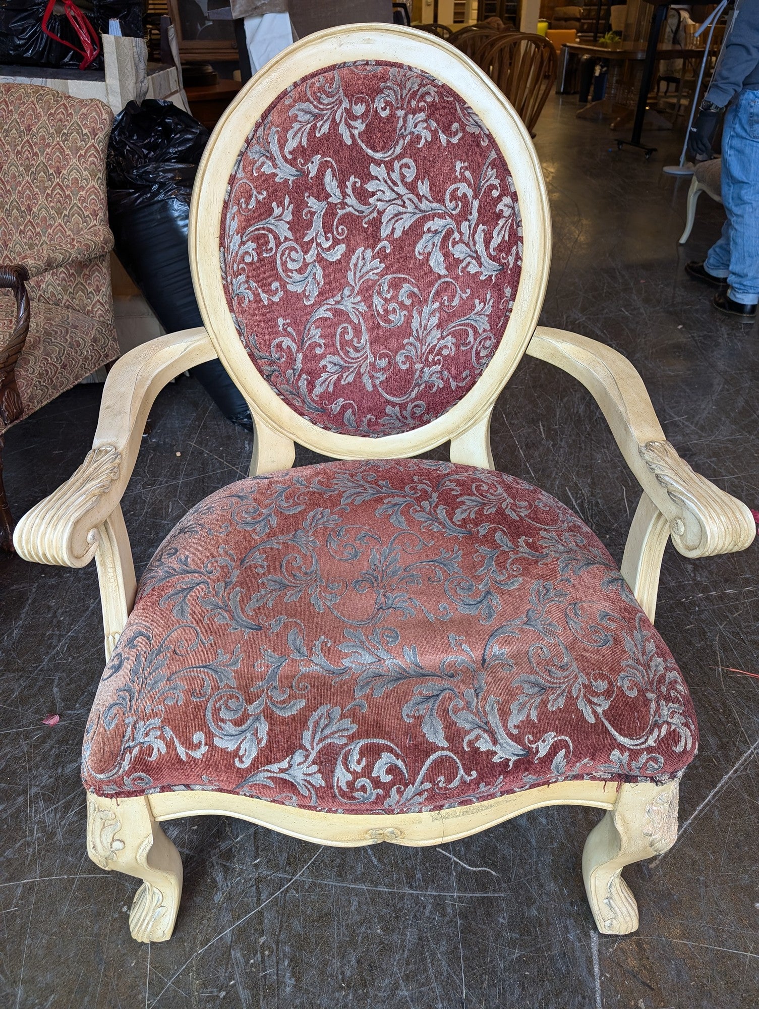 Ornate French Provincial Style Upholstered Armchair - Image 4
