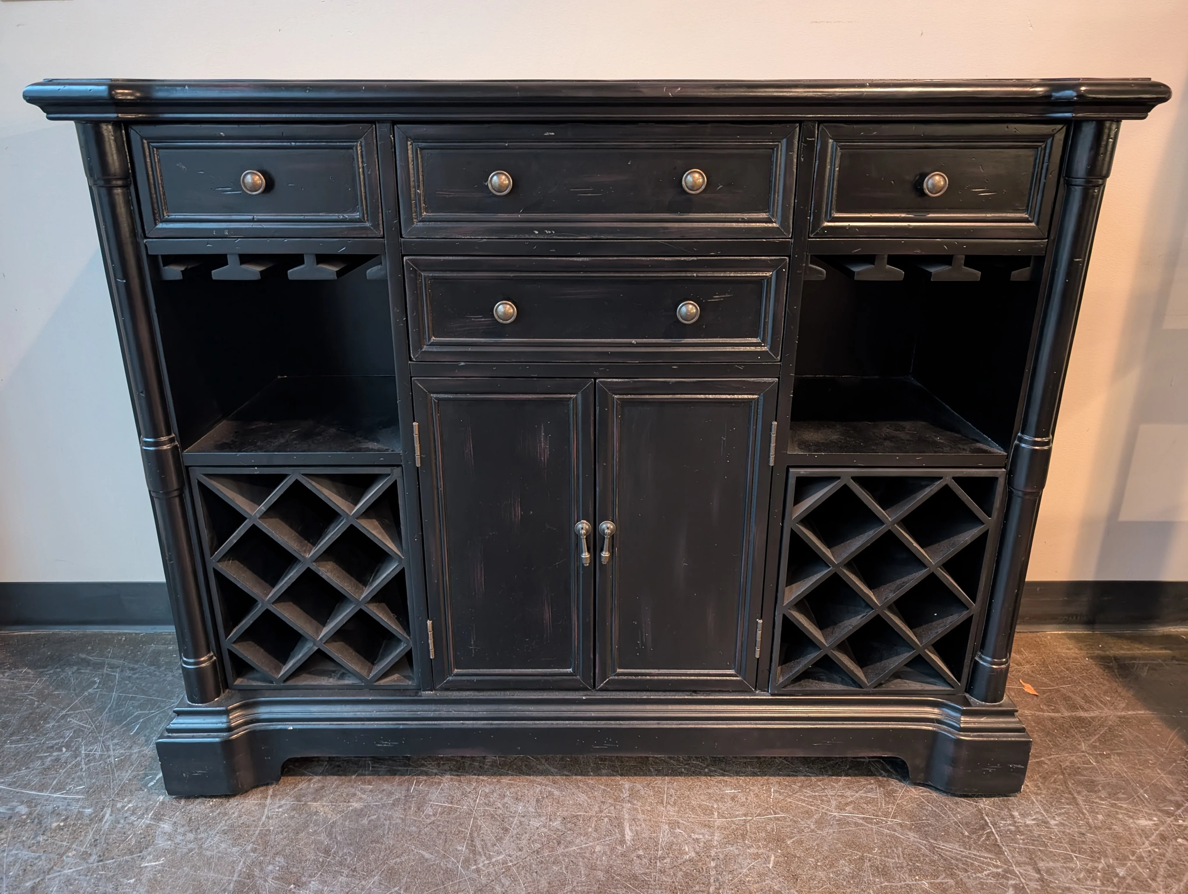 Versatile Black Wood Server Cabinet with Wine Storage