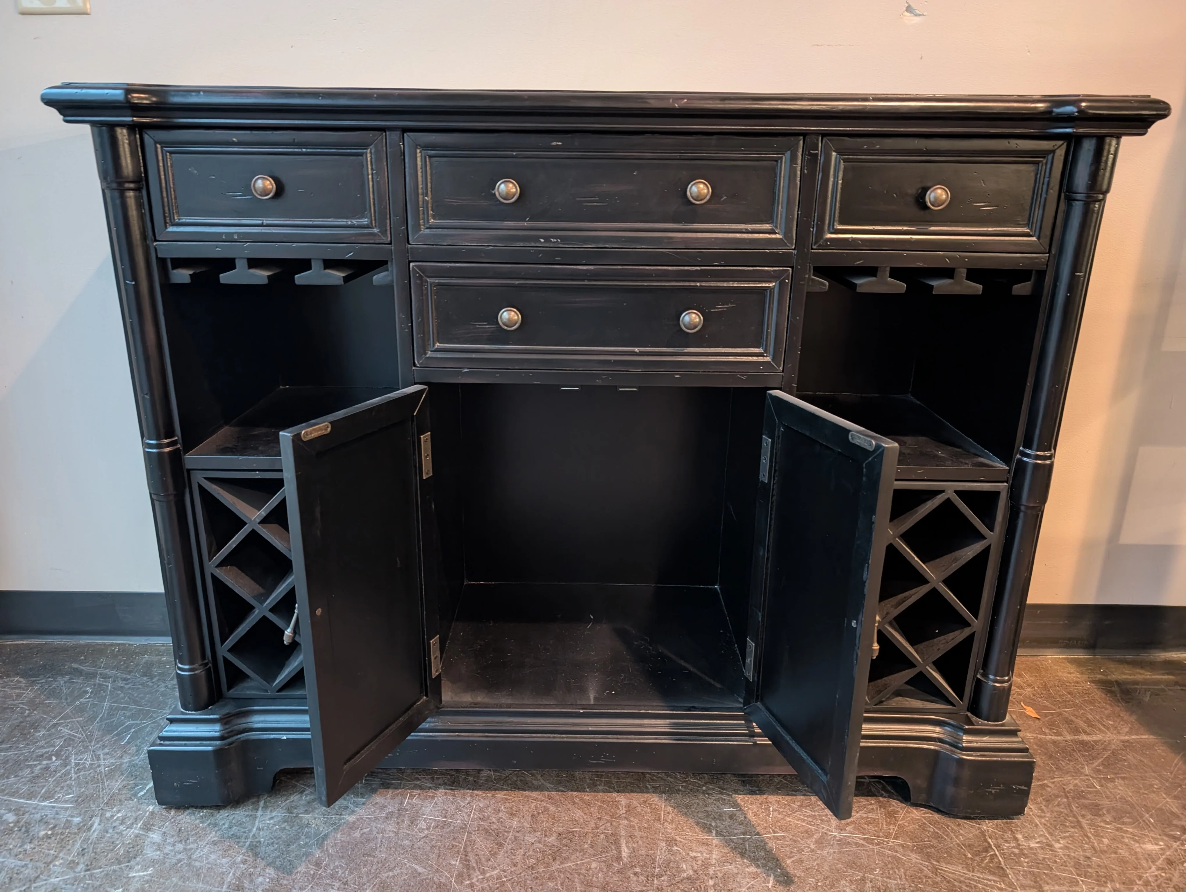 Versatile Black Wood Server Cabinet with Wine Storage - Image 2