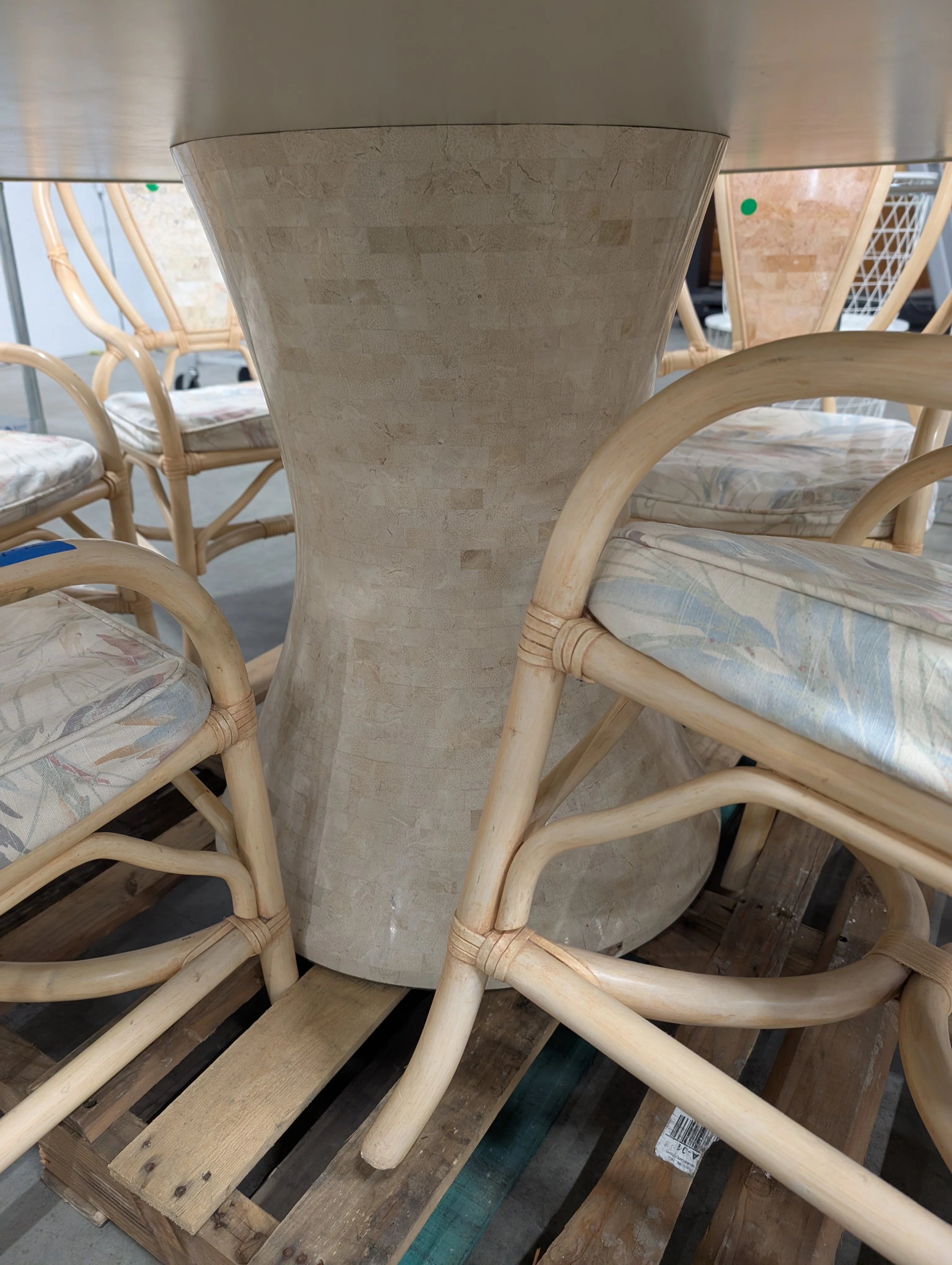 Rattan faux stone table and Set of Six Chairs - Image 10