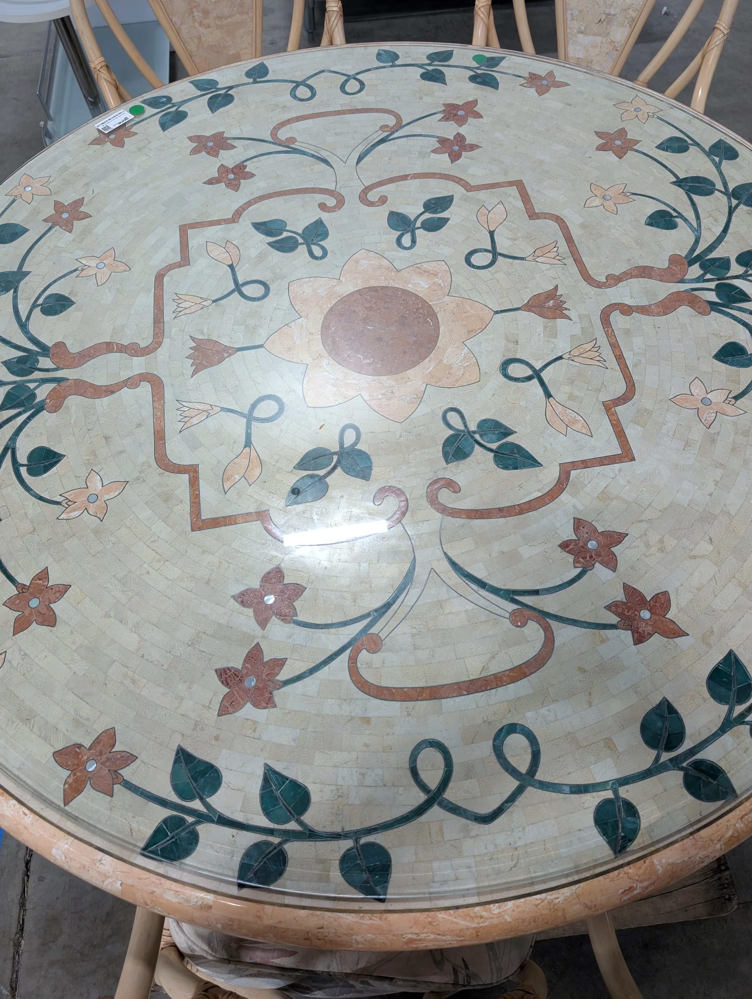 Rattan faux stone table and Set of Six Chairs - Image 7