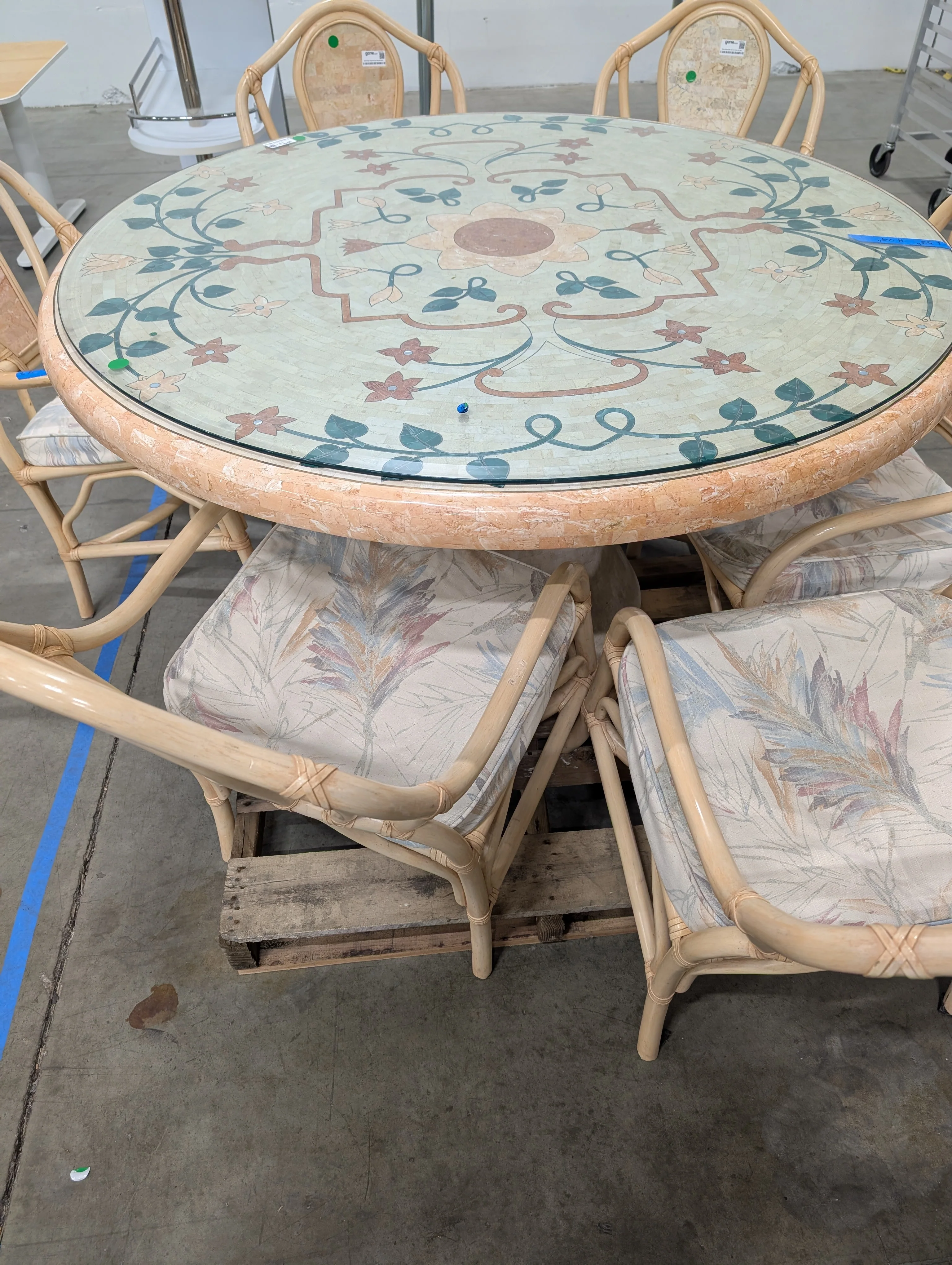 Rattan faux stone table and Set of Six Chairs - Image 9