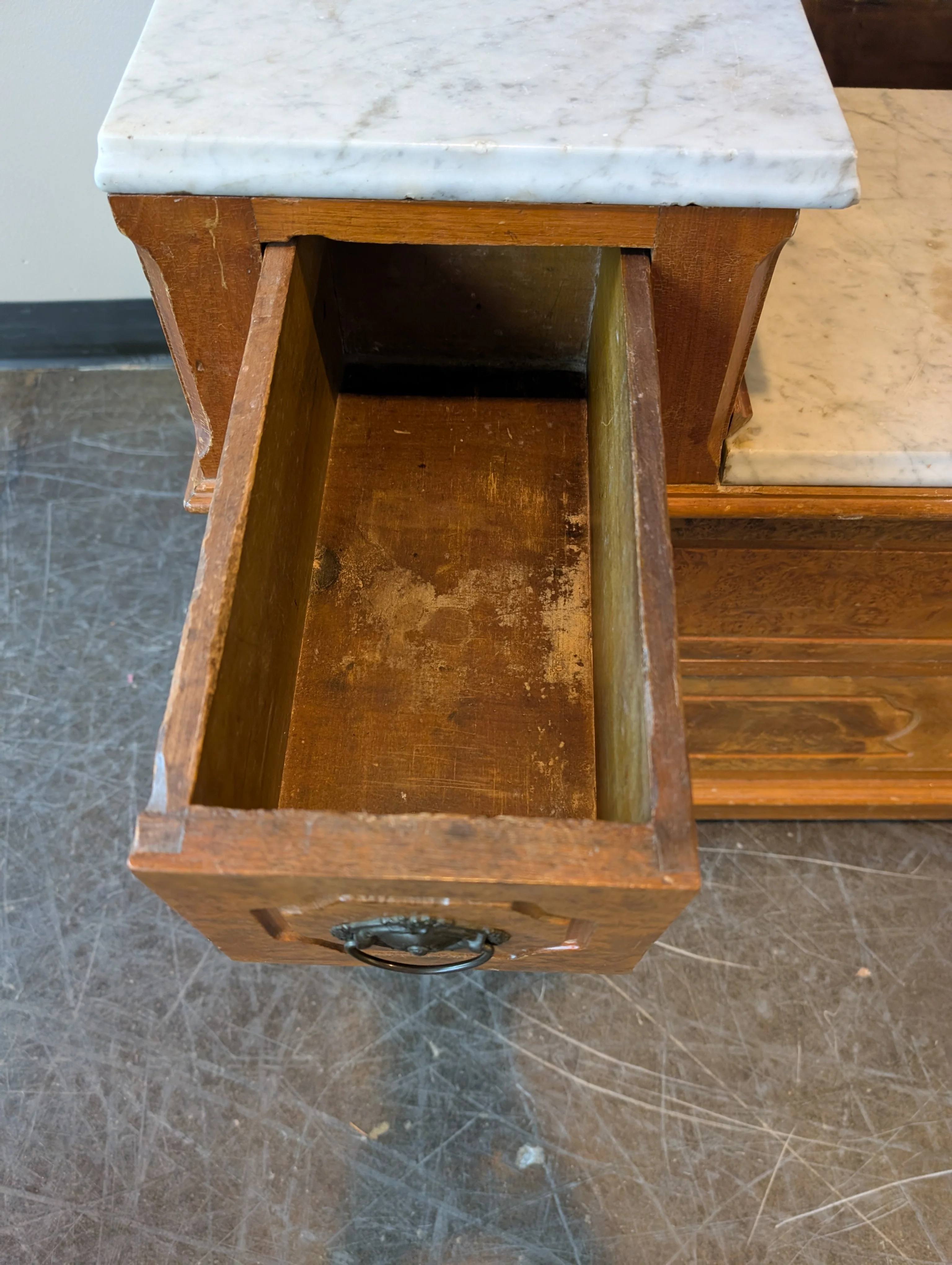 Antique Wood Five-Drawer Dresser with Marble Tops - Image 6