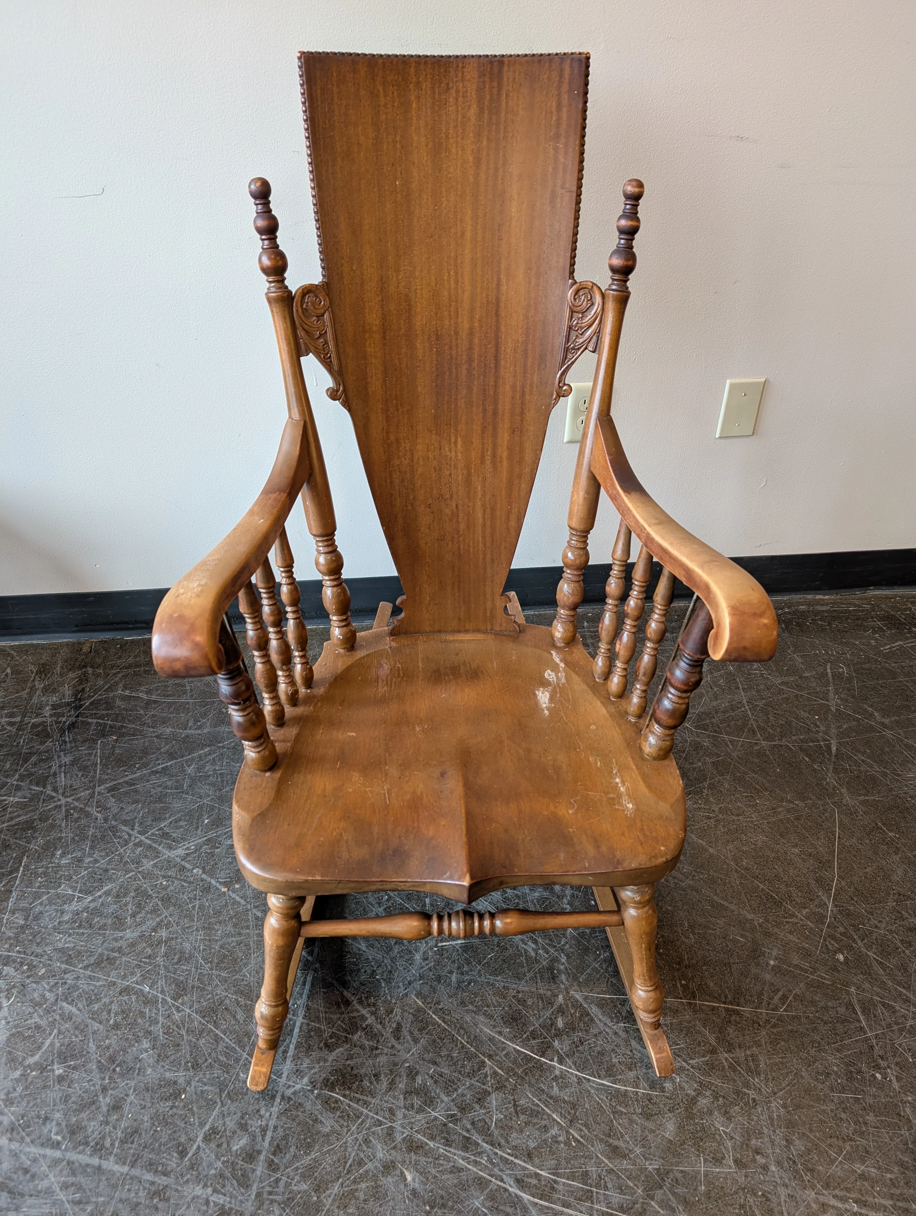 Carved Wood Vintage Rocking Chair - Image 3