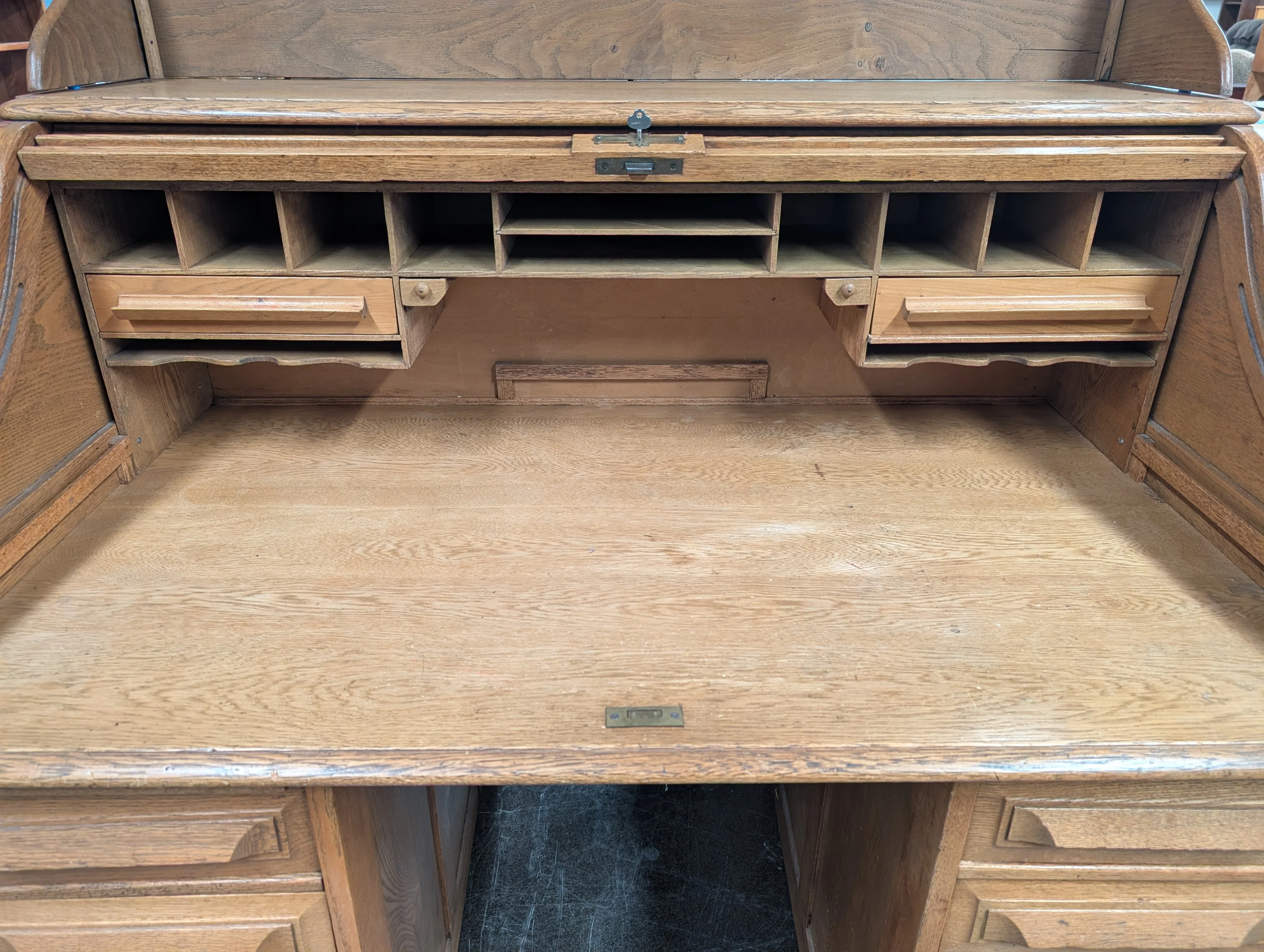 Vintage Oak Wood Roll Up Secretary Desk - Image 10
