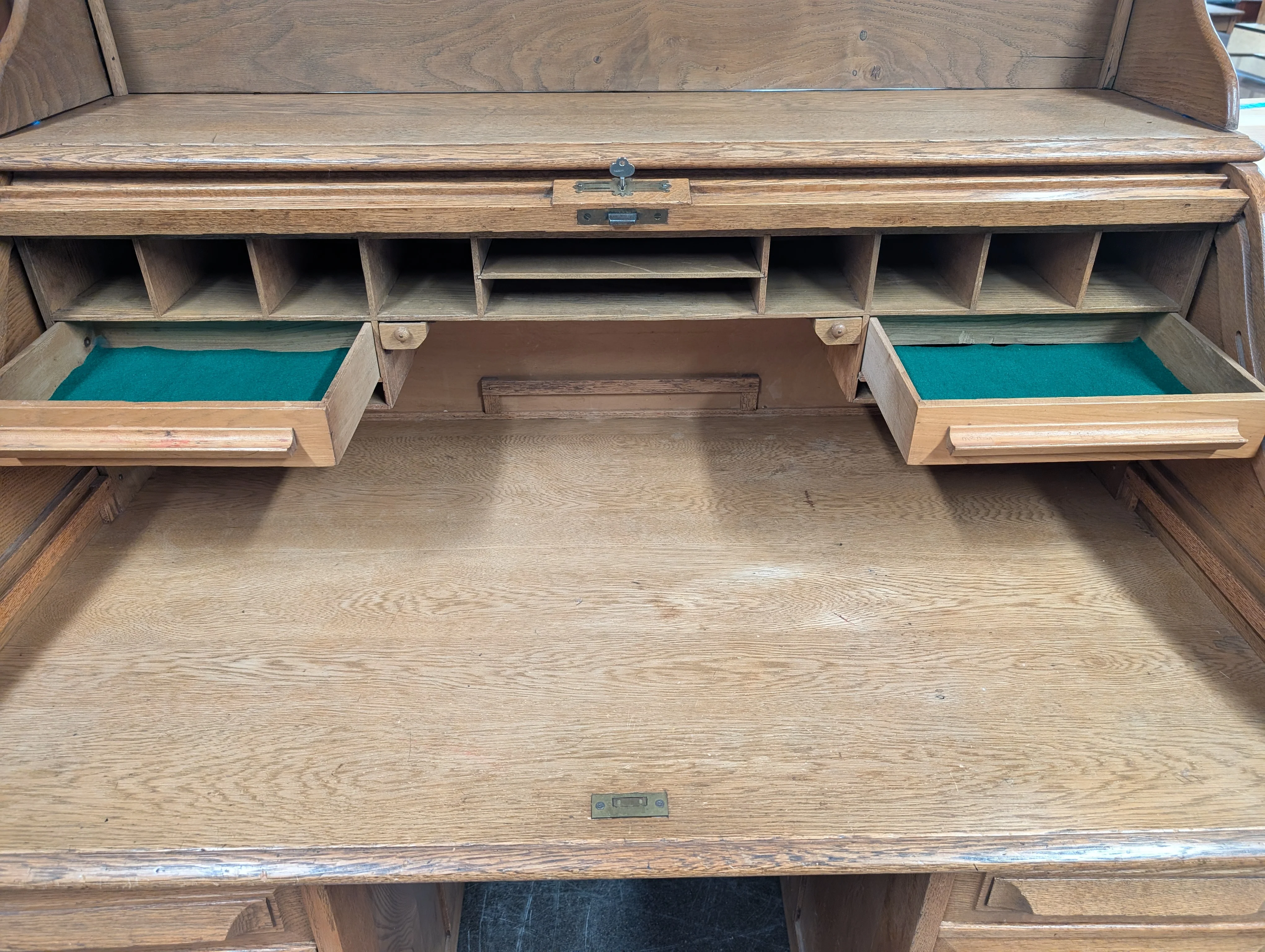Vintage Oak Wood Roll Up Secretary Desk - Image 11