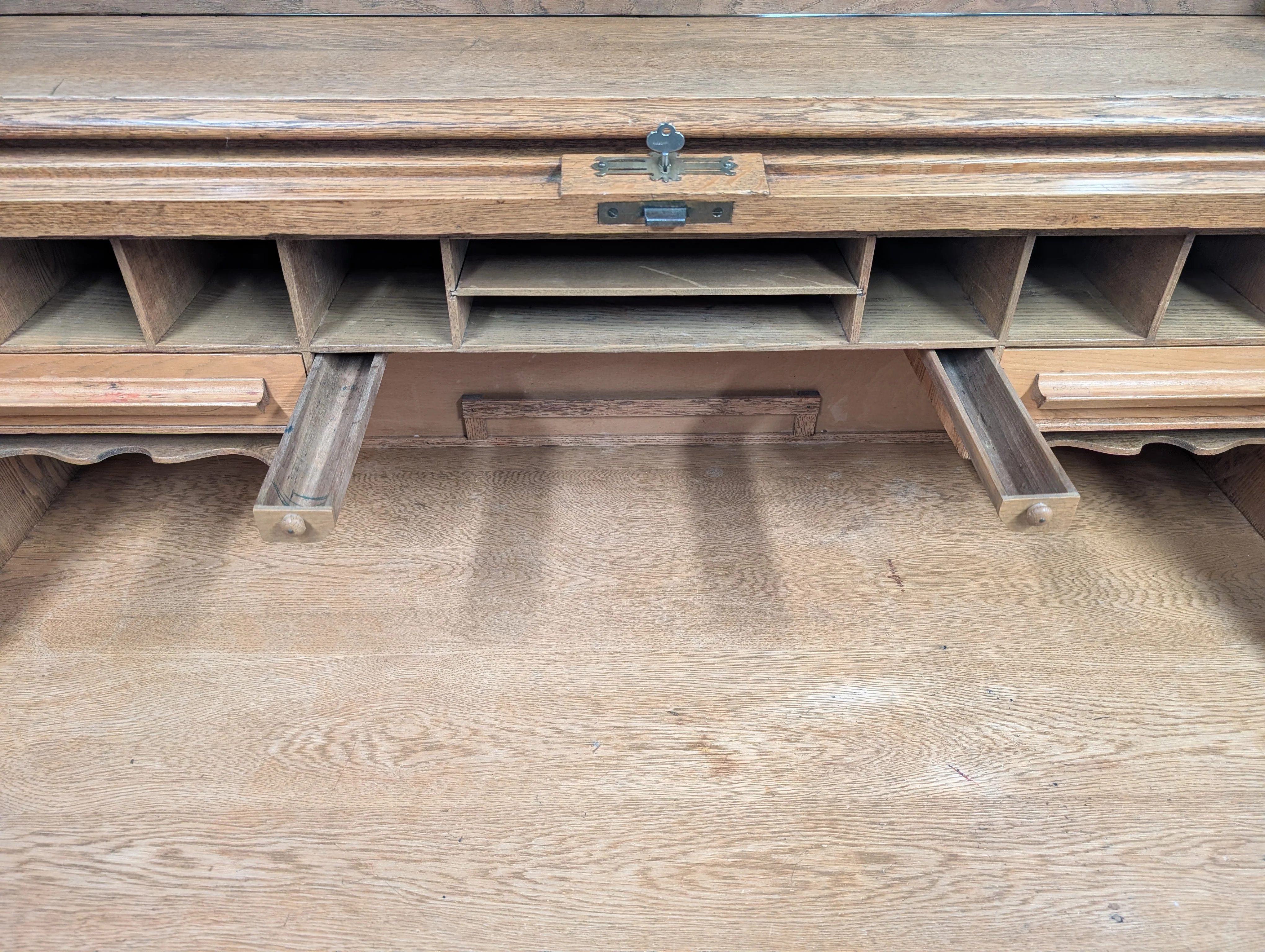 Vintage Oak Wood Roll Up Secretary Desk - Image 12