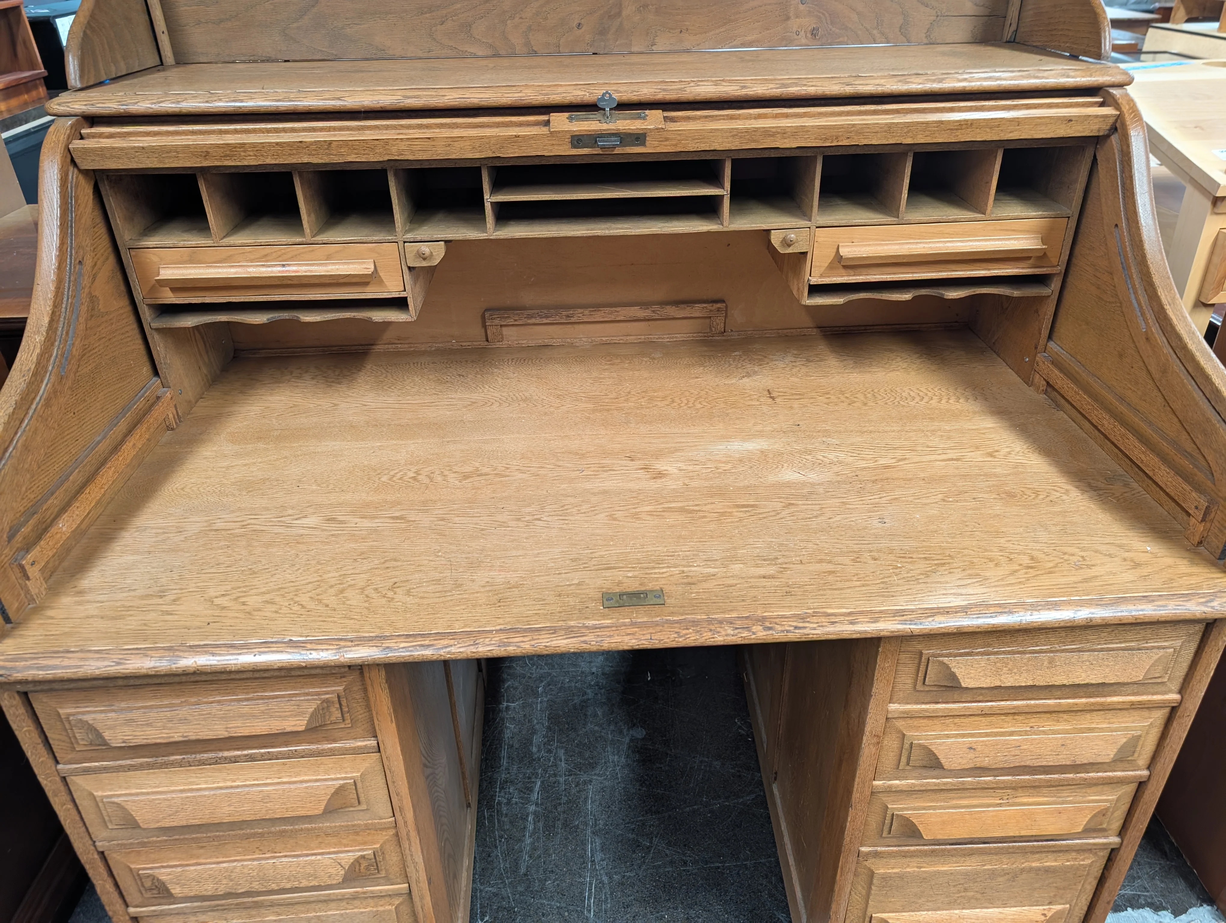 Vintage Oak Wood Roll Up Secretary Desk - Image 13