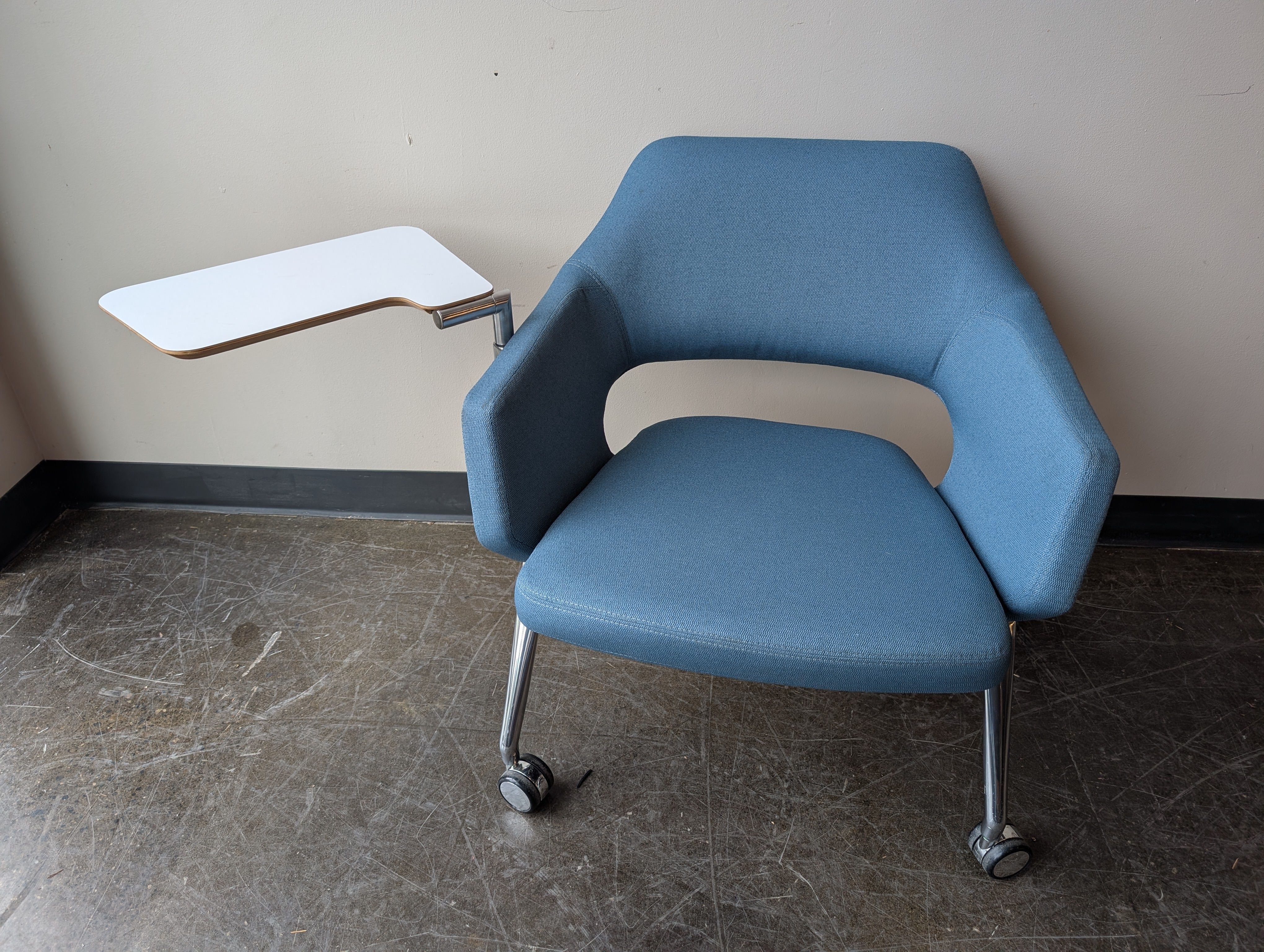 Contemporary Blue Fabric Lecture Chair with Swivel Writing Tablet - Image 3