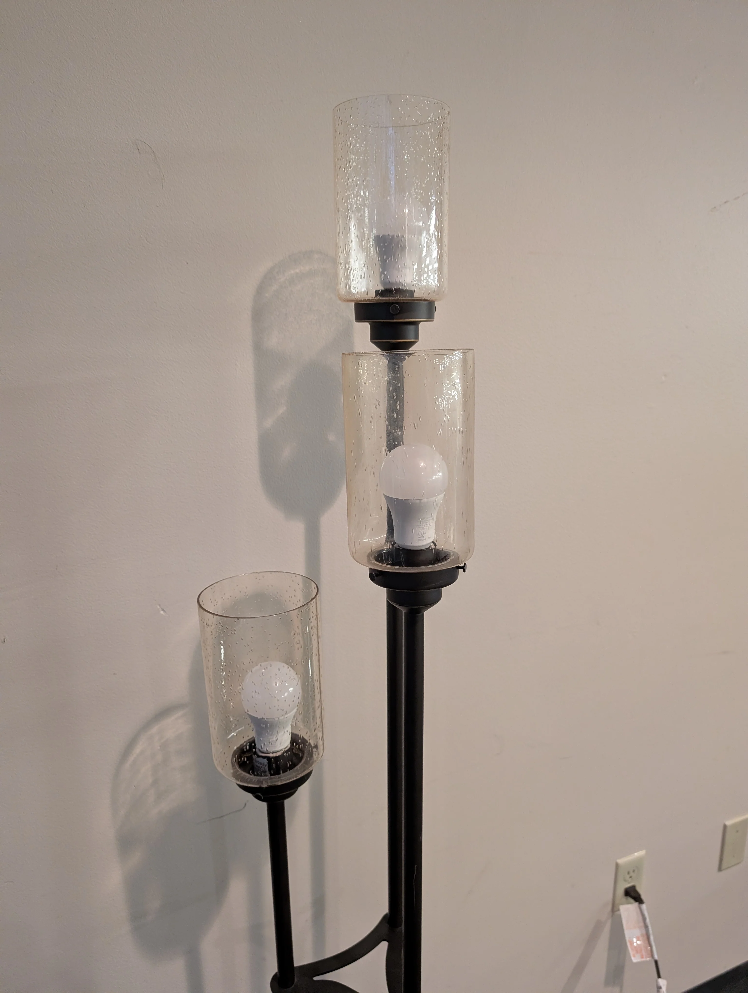 Contemporary Black Metal Three-Light Floor Lamp with Textured Glass Shades - Image 2