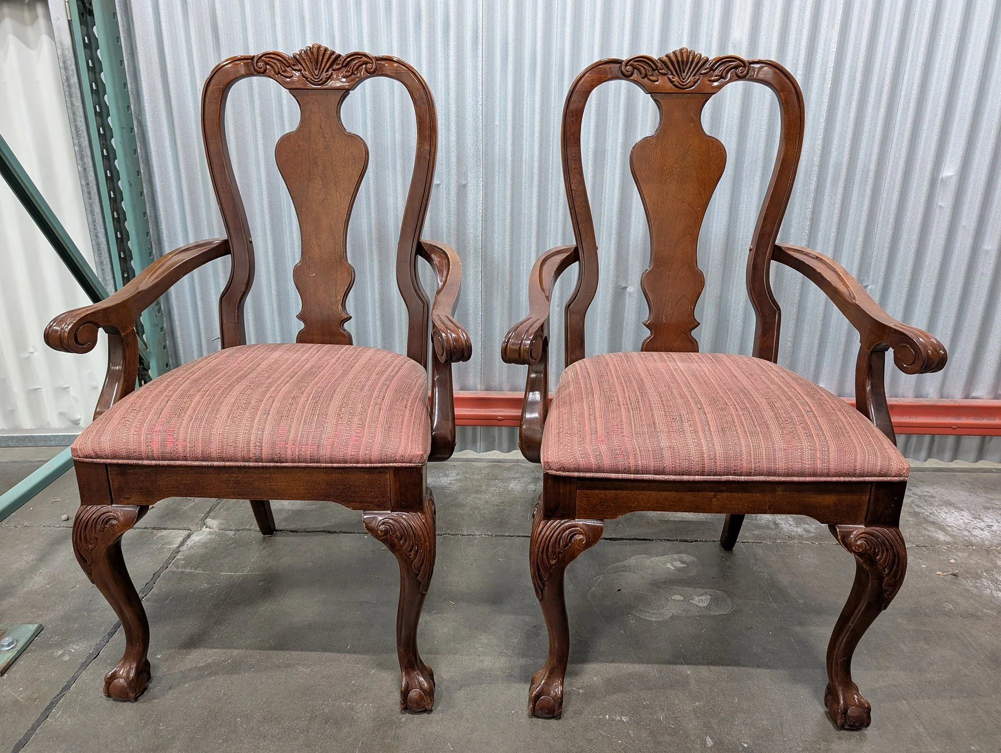 Pair of Traditional Thomasville Carved Wood Armchairs with Upholstered Seats - Image 2