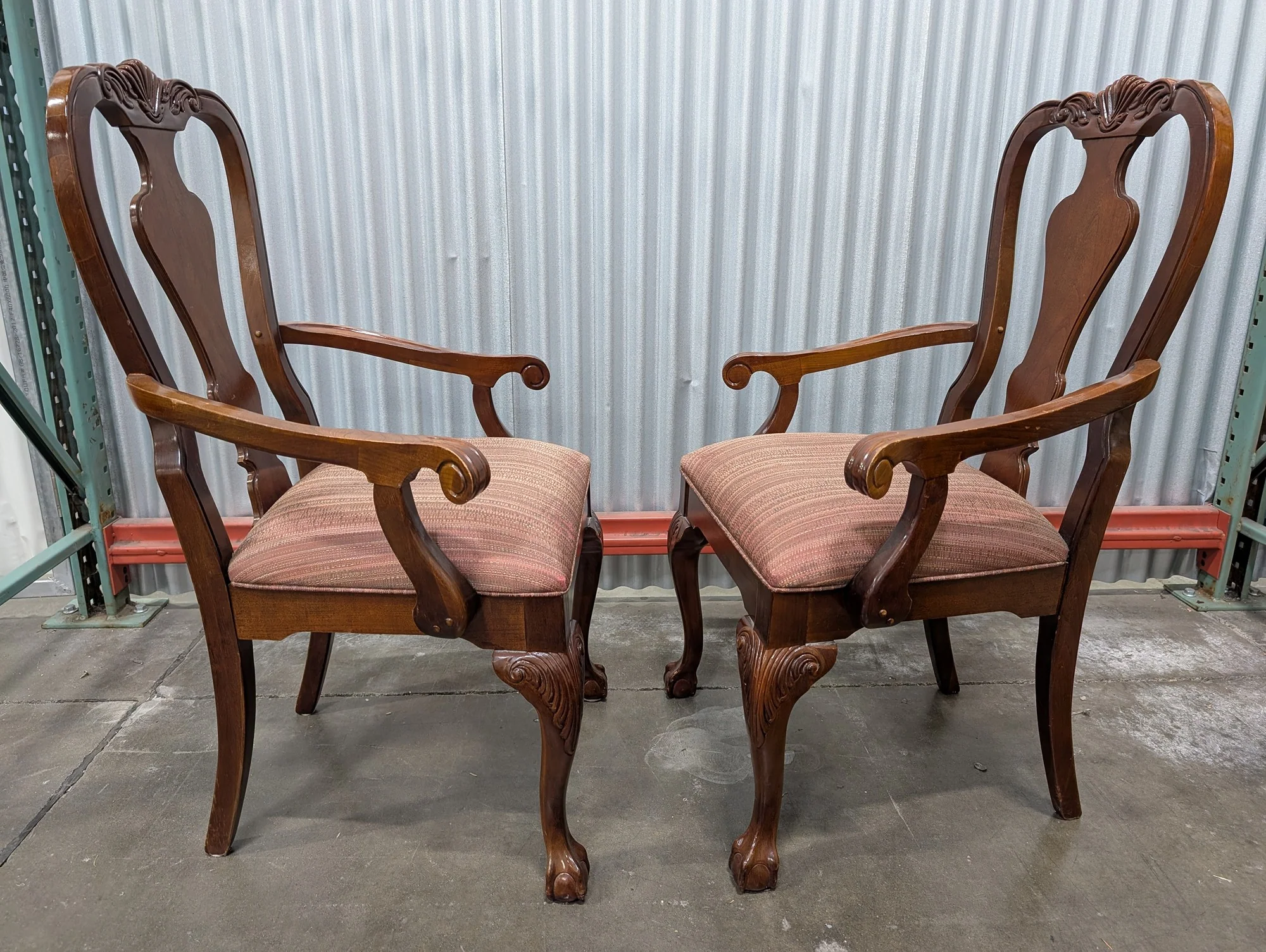 Pair of Traditional Thomasville Carved Wood Armchairs with Upholstered Seats - Image 3