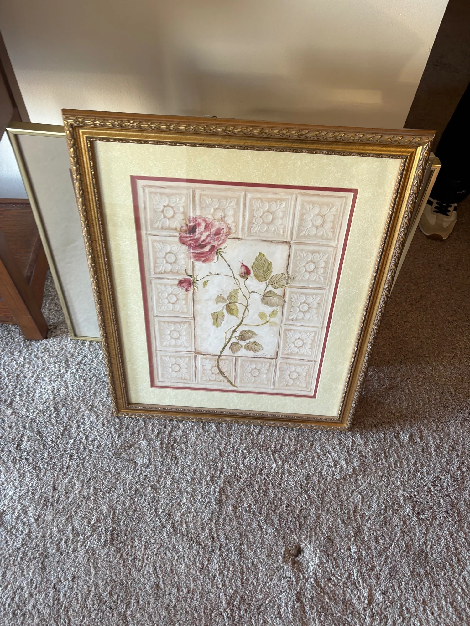 Ornate Gold Framed Pink Rose Botanical Wall Art Print - Image 3