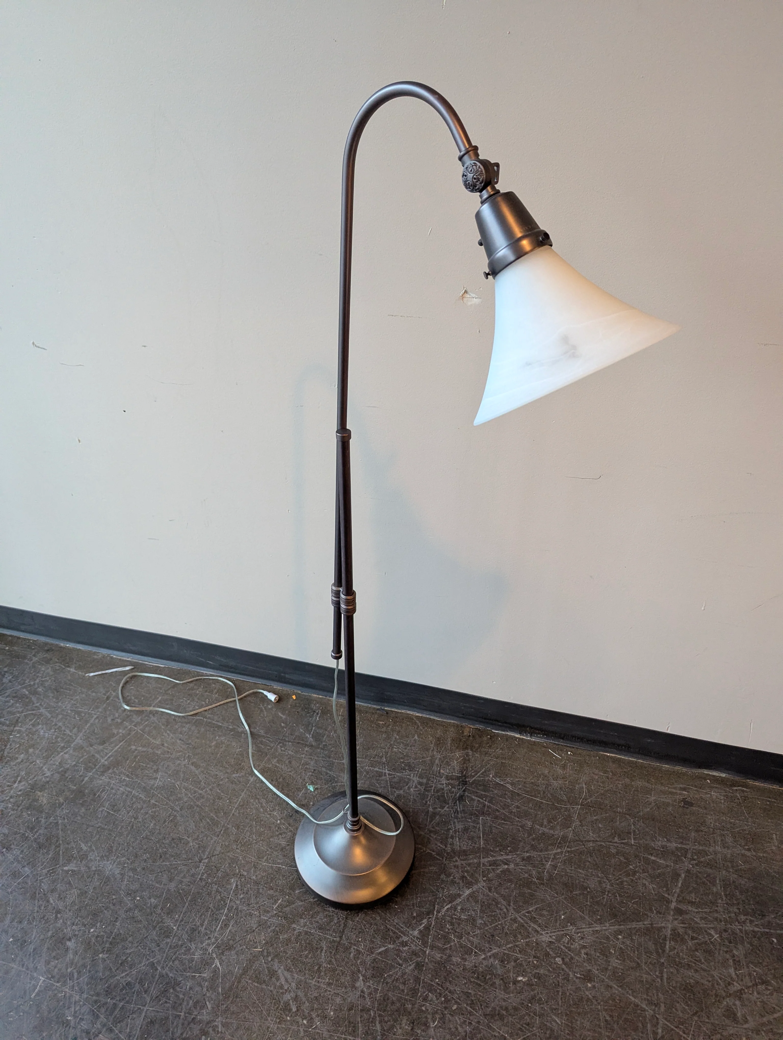 Industrial-Inspired Arc Floor Lamp with Frosted Glass Shade in - Image 3