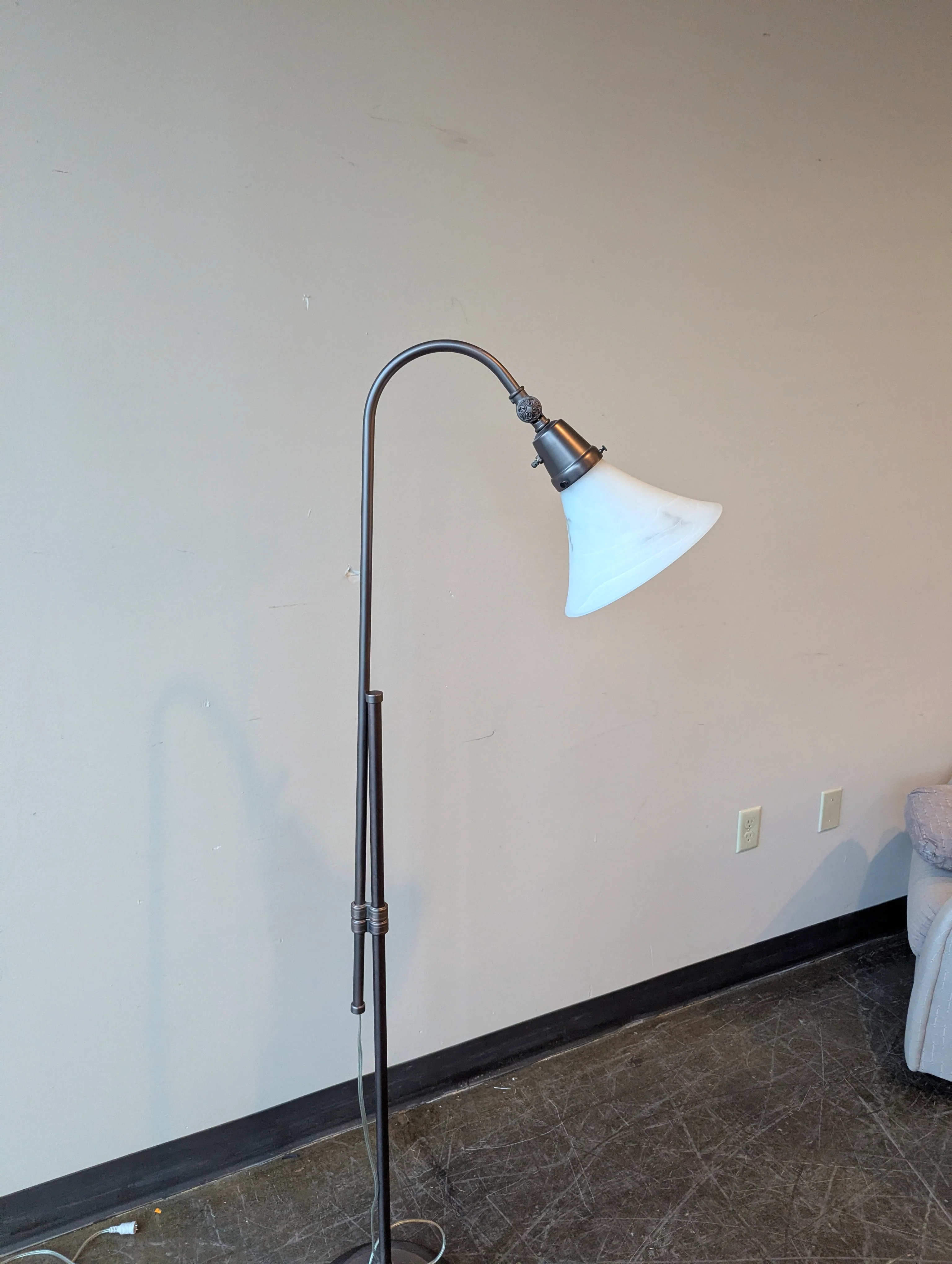 Industrial-Inspired Arc Floor Lamp with Frosted Glass Shade in - Image 4