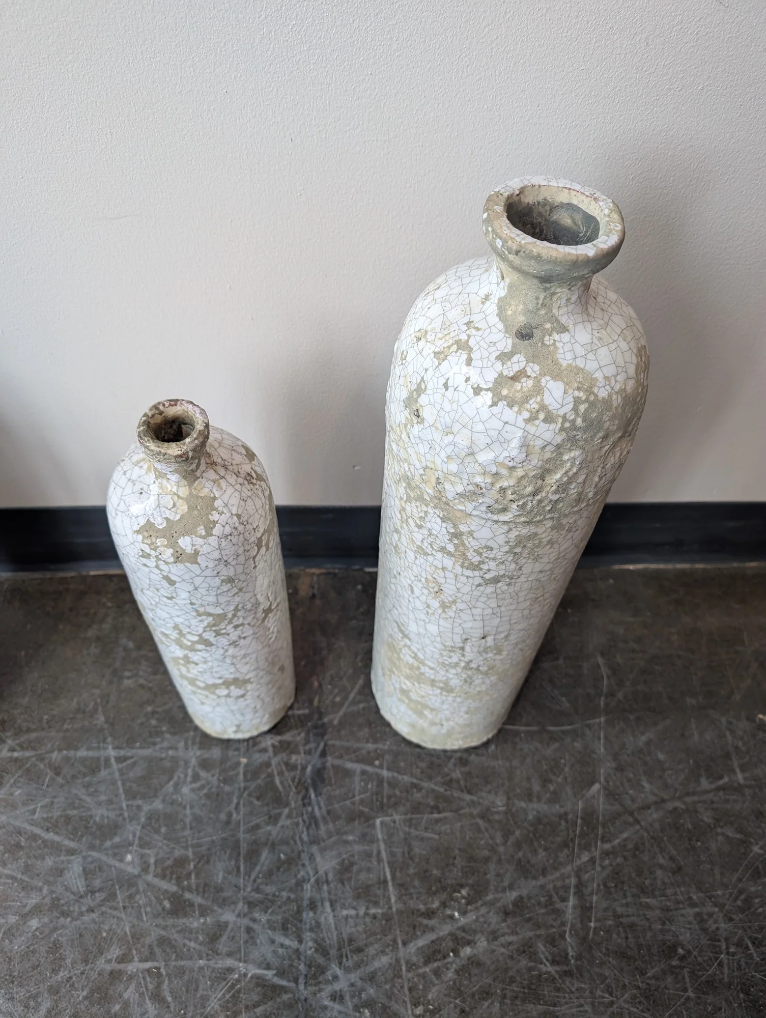 Rustic Textured Ceramic Bottle Vases - Set of Two - Image 2