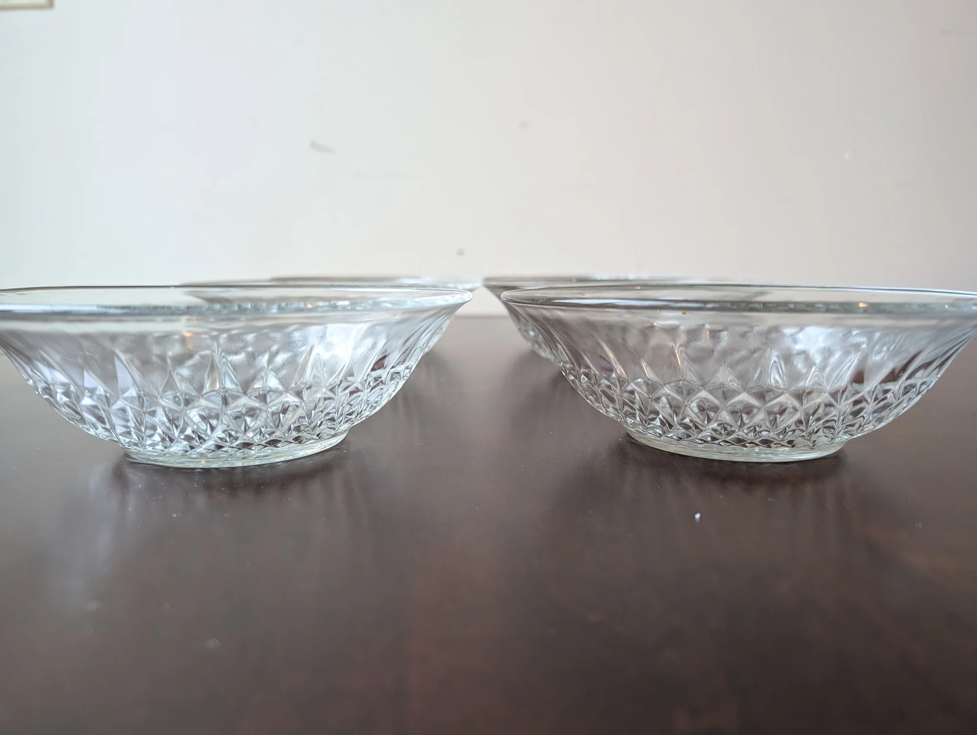 Set of Six Vintage Clear Glass Berry Bowls with Diamond Cut Design - Image 3