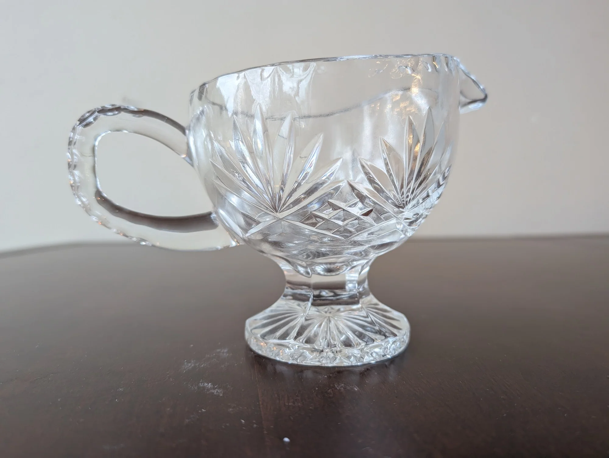 Vintage Clear Glass Footed Creamer with Cut Pattern - Image 3