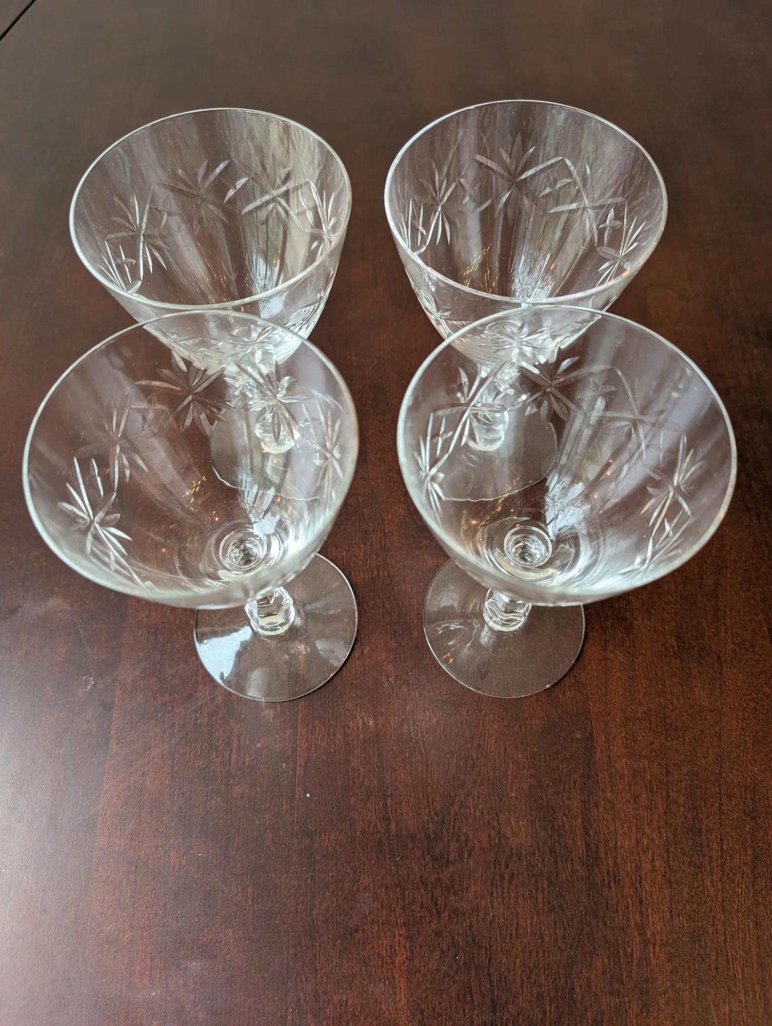 Set of Four Vintage Clear Cut Glass Coupe Glasses - Image 3