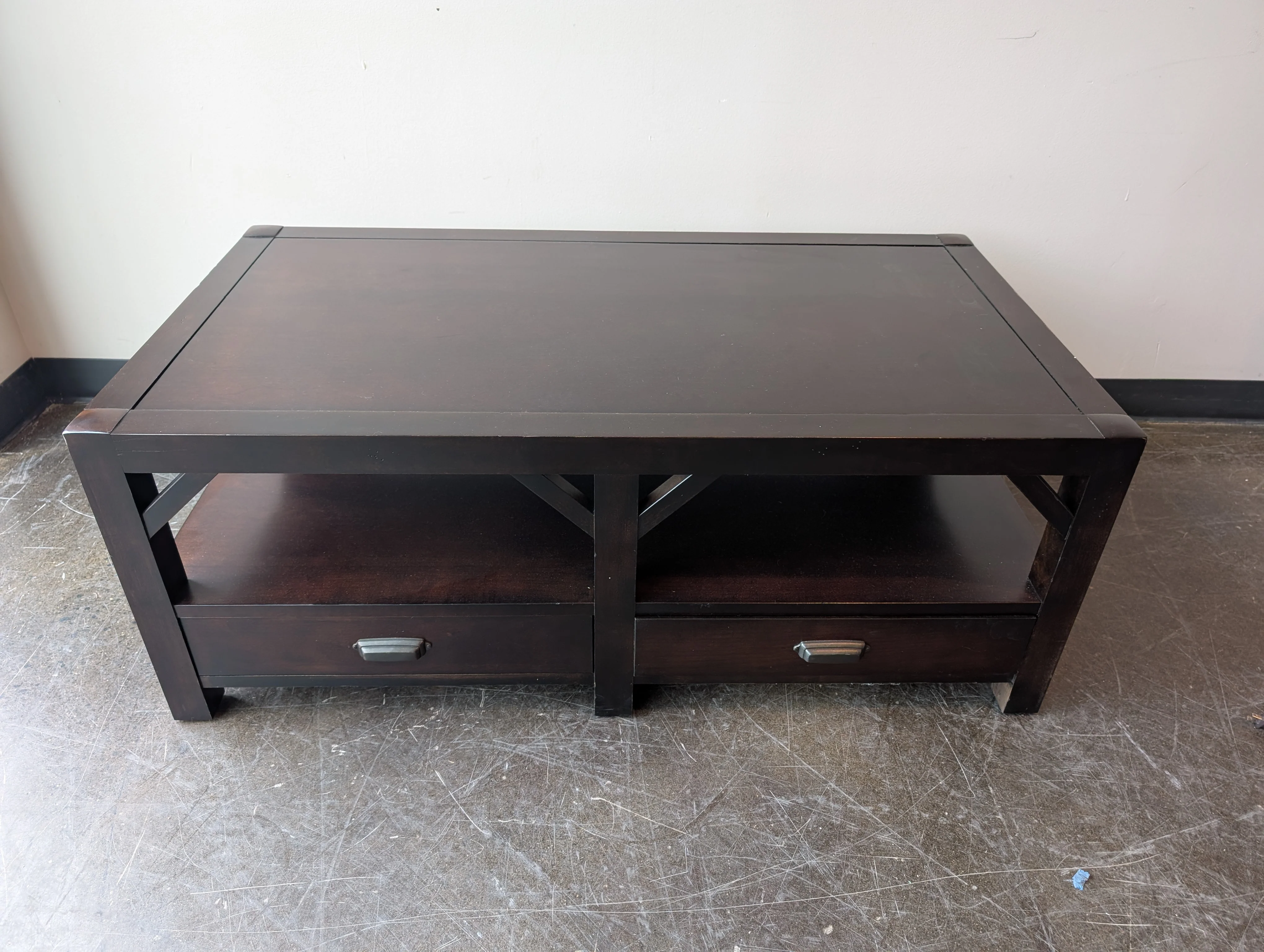 Modern Dark Brown Coffee Table with Storage Drawers and Shelf - Image 2