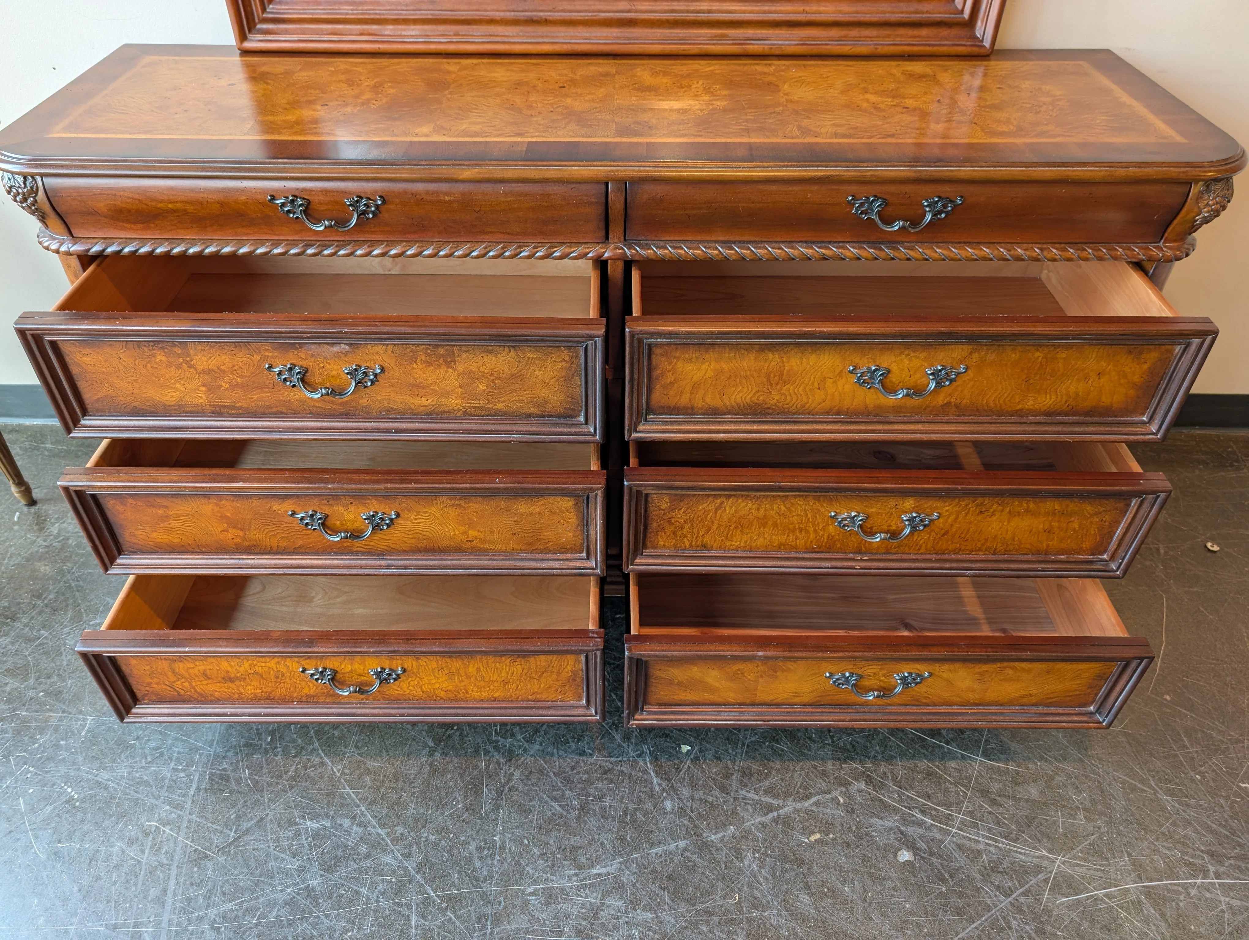 Ornate Dark Wood Dresser with Arched Mirror - Image 2
