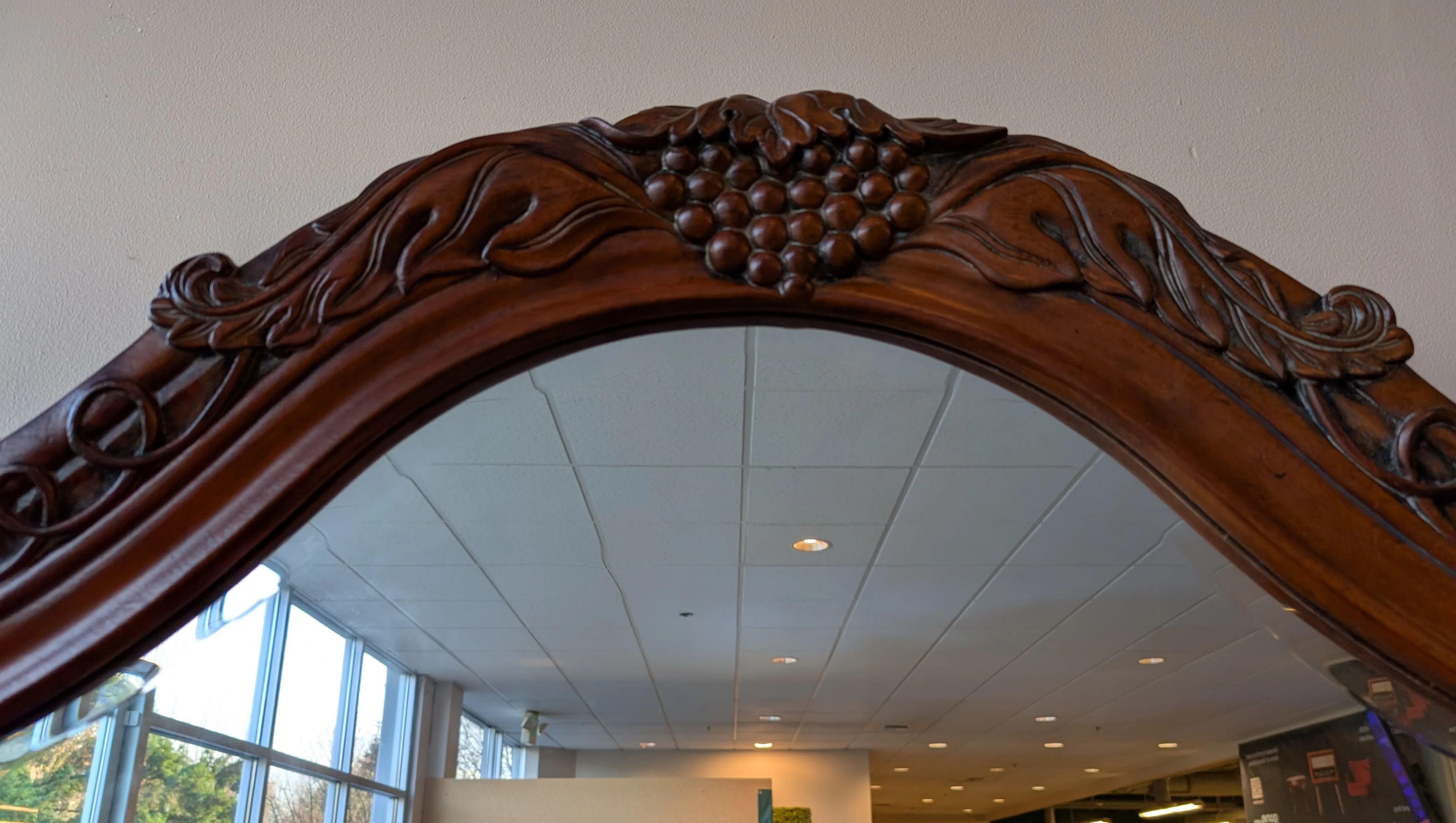 Ornate Dark Wood Dresser with Arched Mirror - Image 3