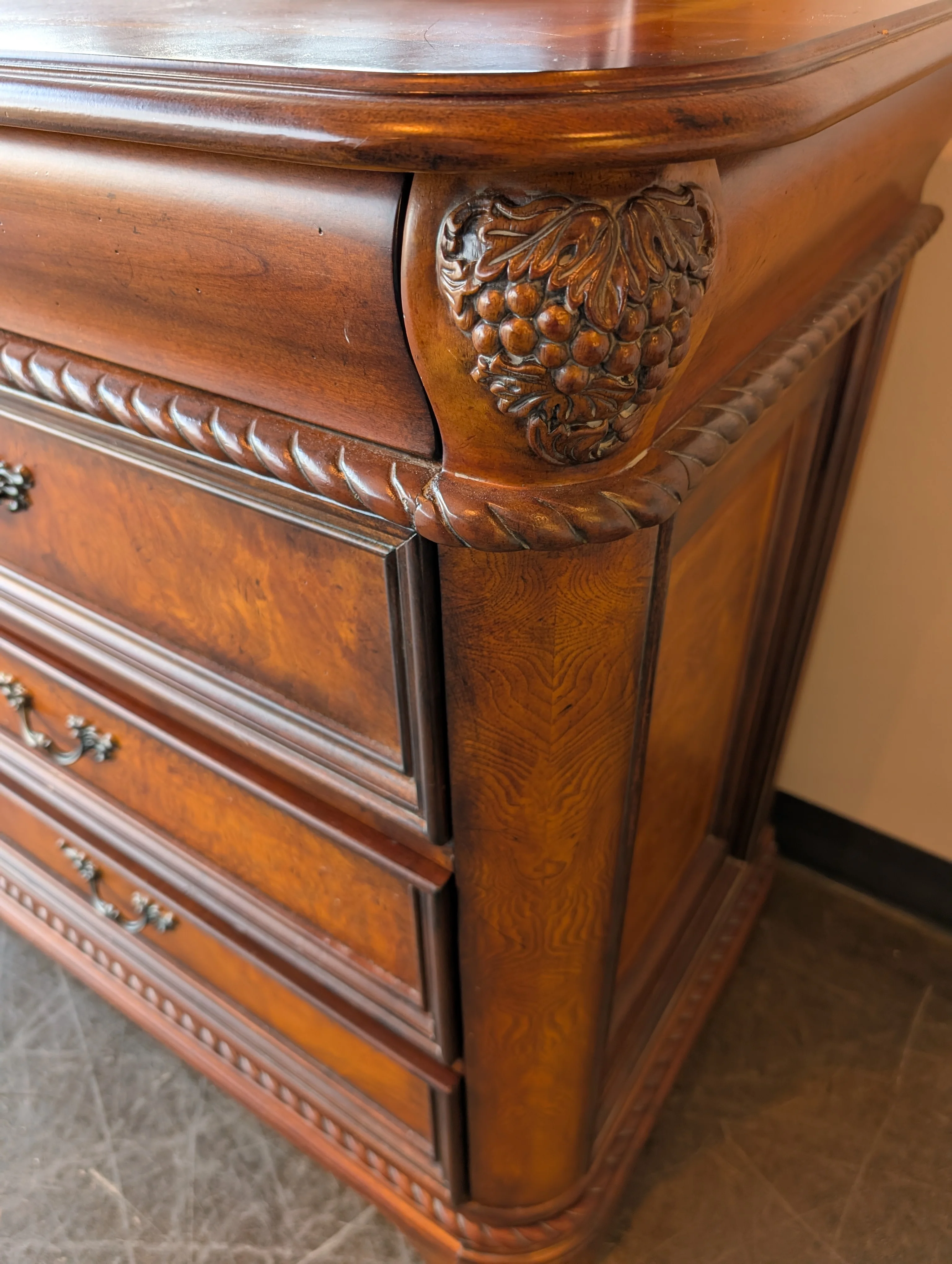 Ornate Dark Wood Dresser with Arched Mirror - Image 4