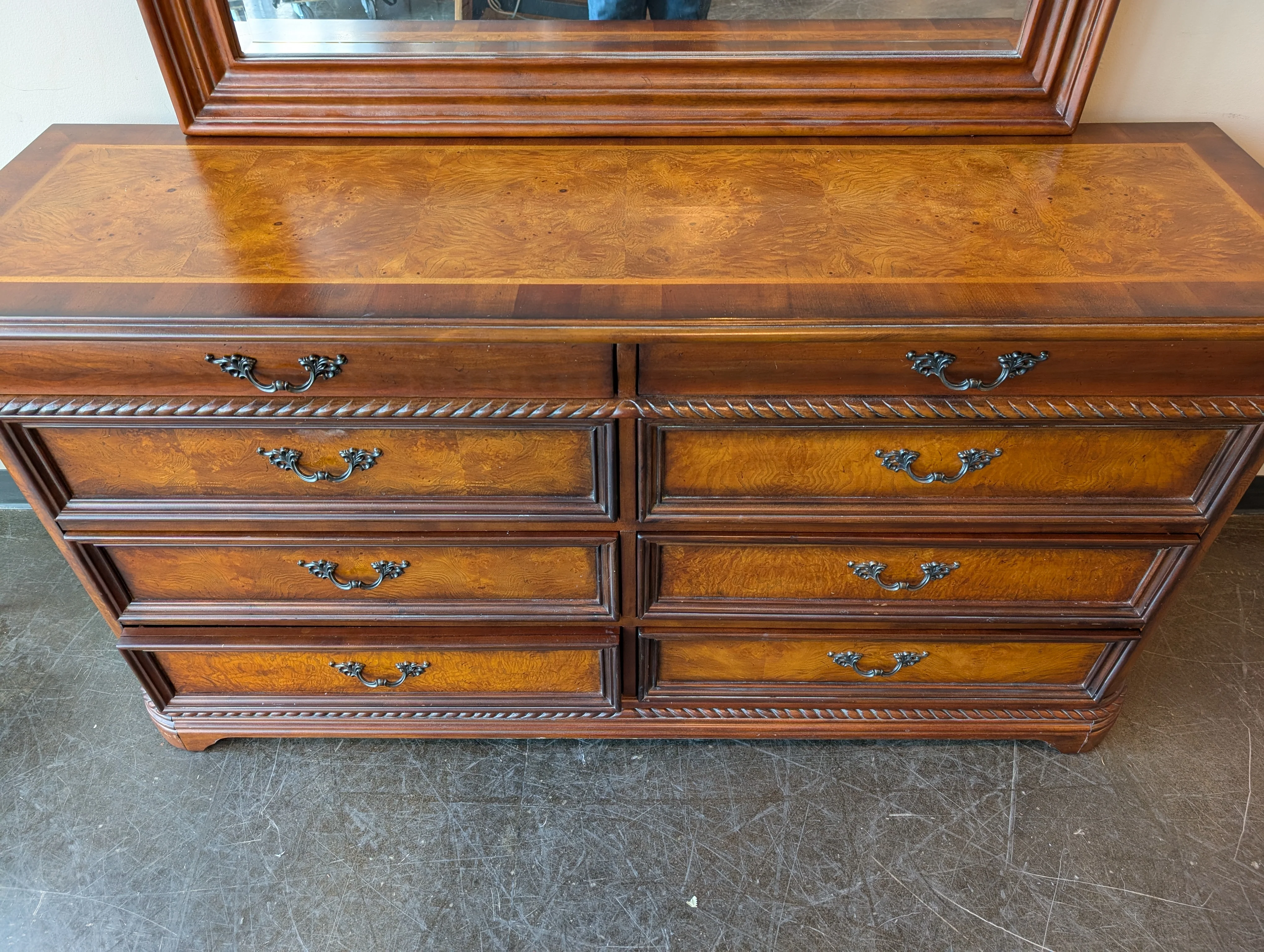 Ornate Dark Wood Dresser with Arched Mirror - Image 6