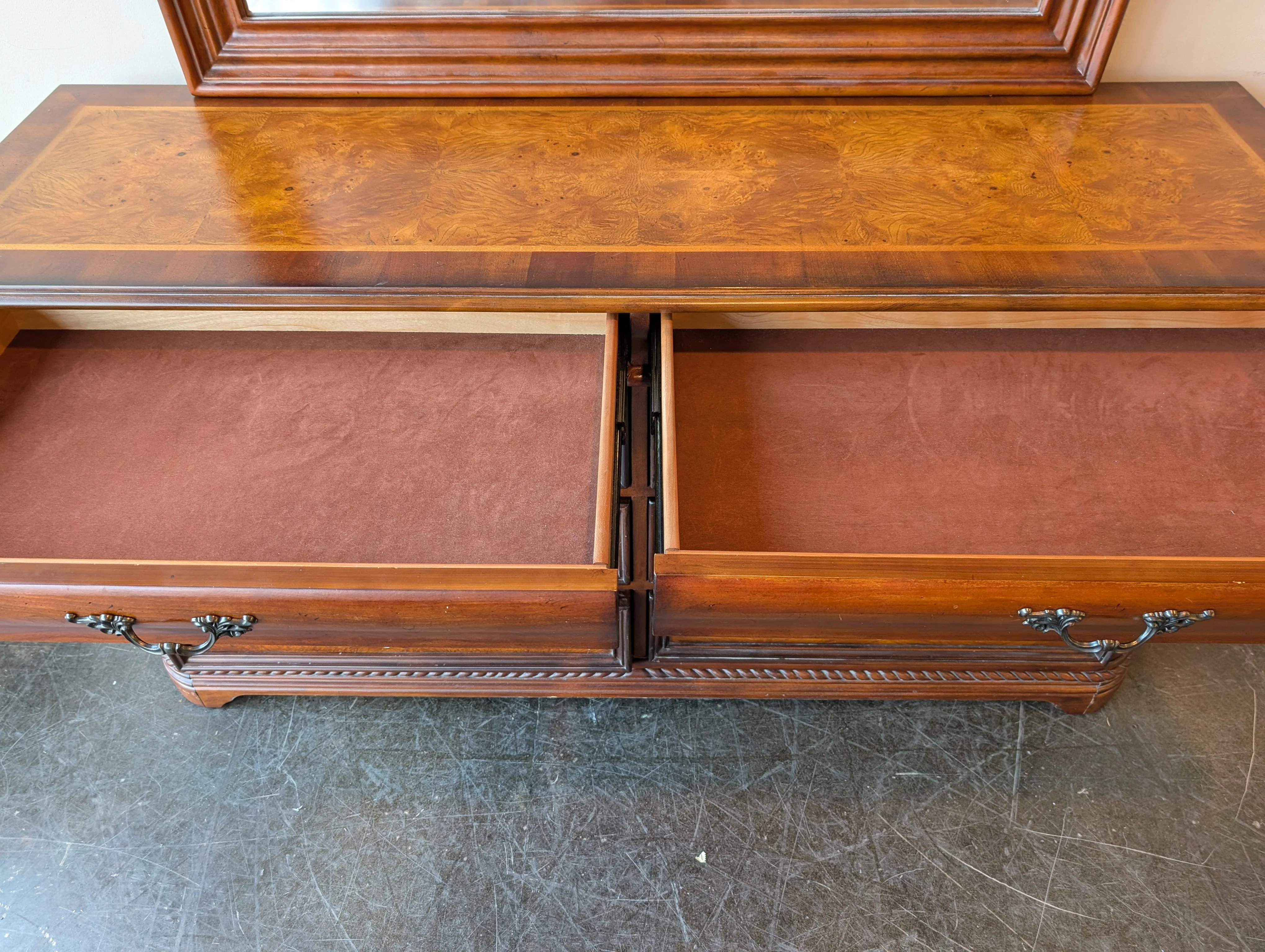 Ornate Dark Wood Dresser with Arched Mirror - Image 7