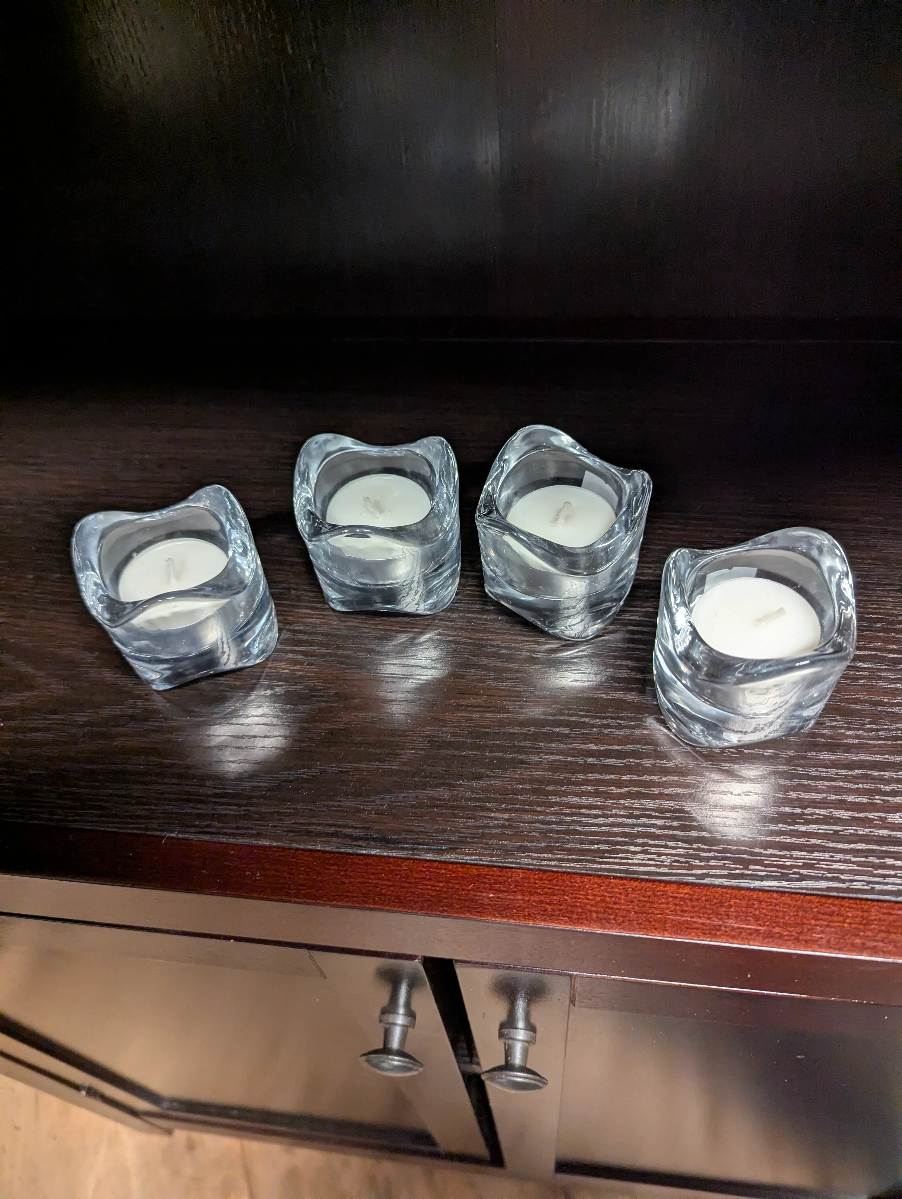 Set of Four Clear Glass Votive Candle Holders with Wavy Design - Image 3