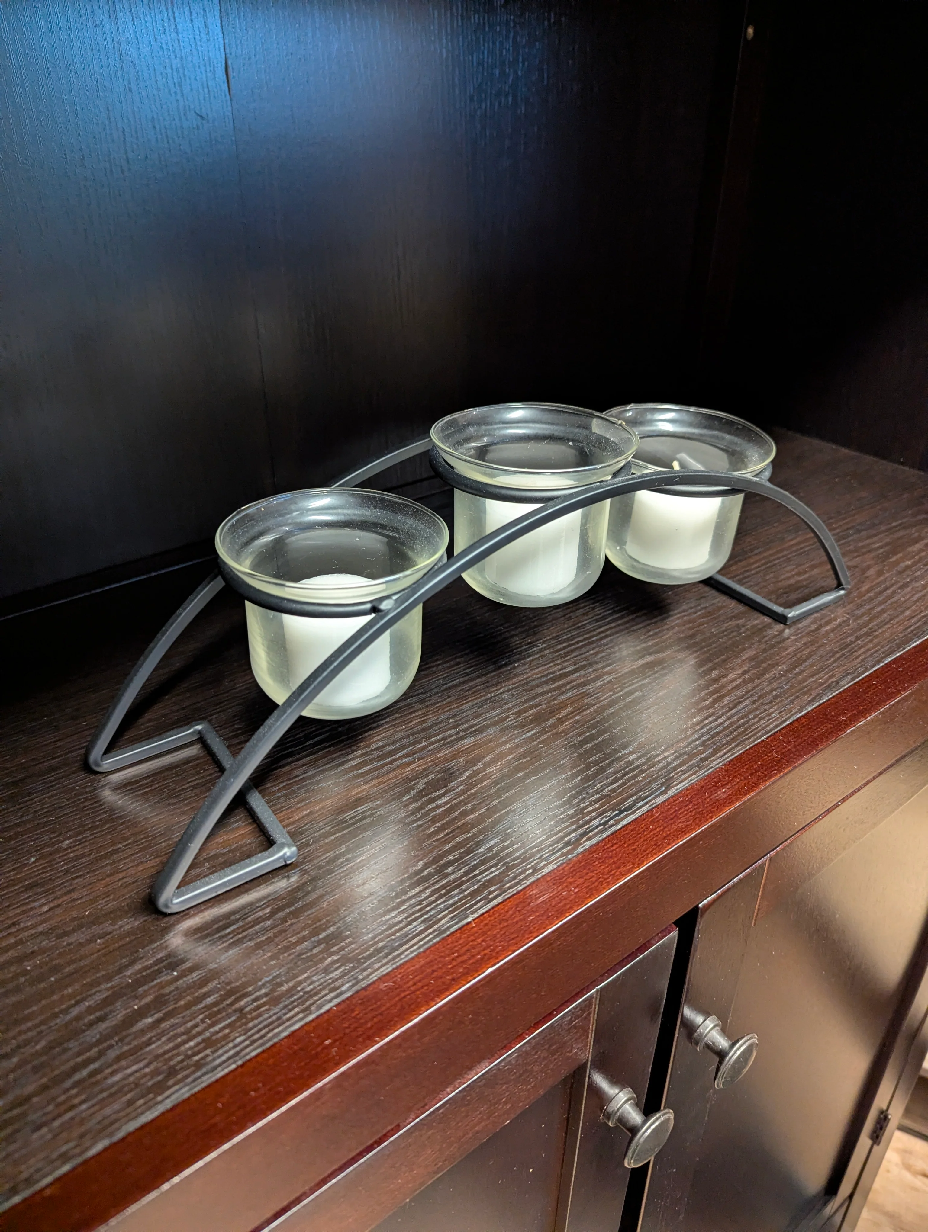 Modern Black Metal Triple Votive Candle Holder with Glass Cups - Image 3