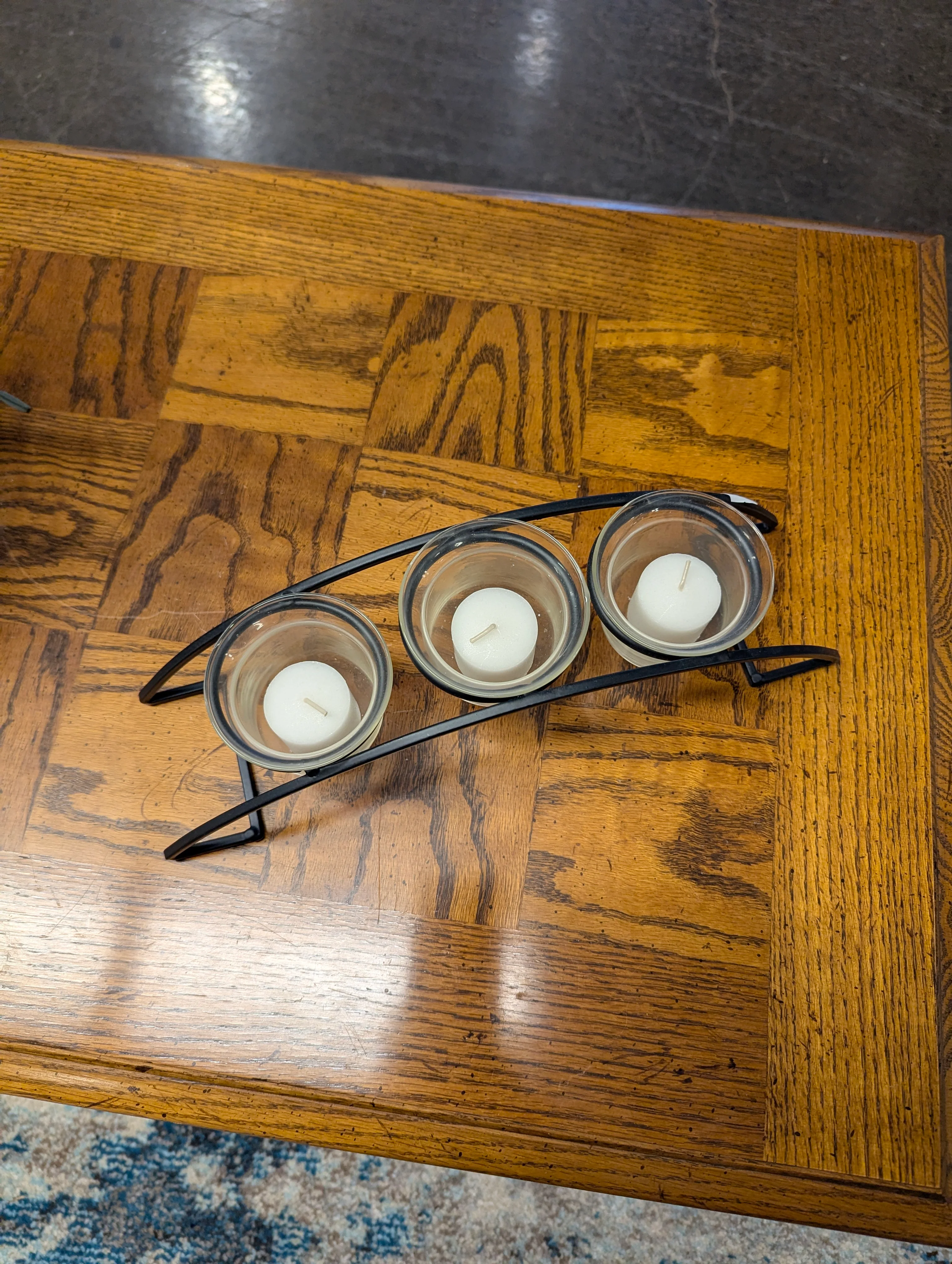 Modern Black Metal Triple Votive Candle Holder with Glass Cups - Image 4