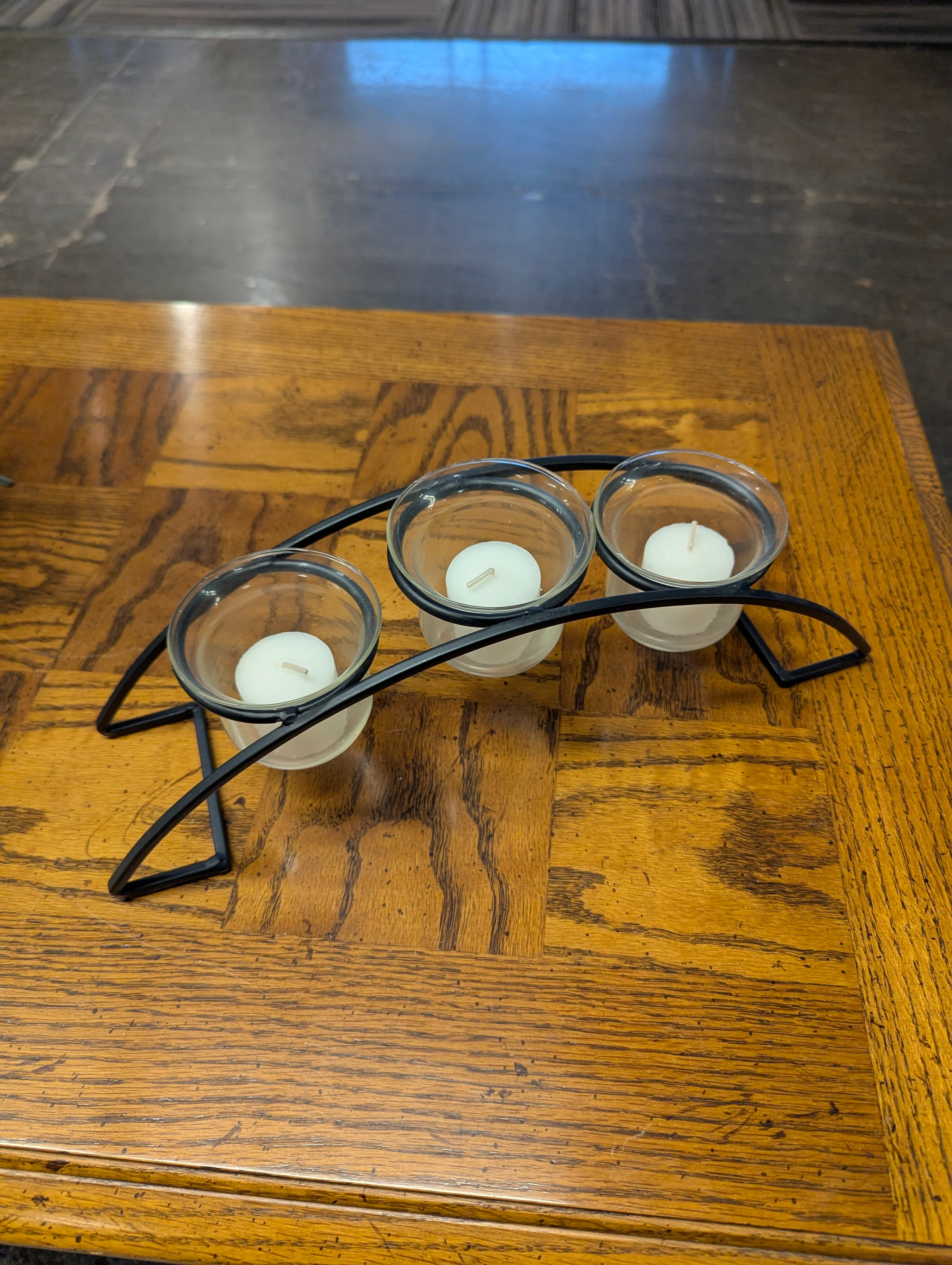 Modern Black Metal Triple Votive Candle Holder with Glass Cups - Image 5