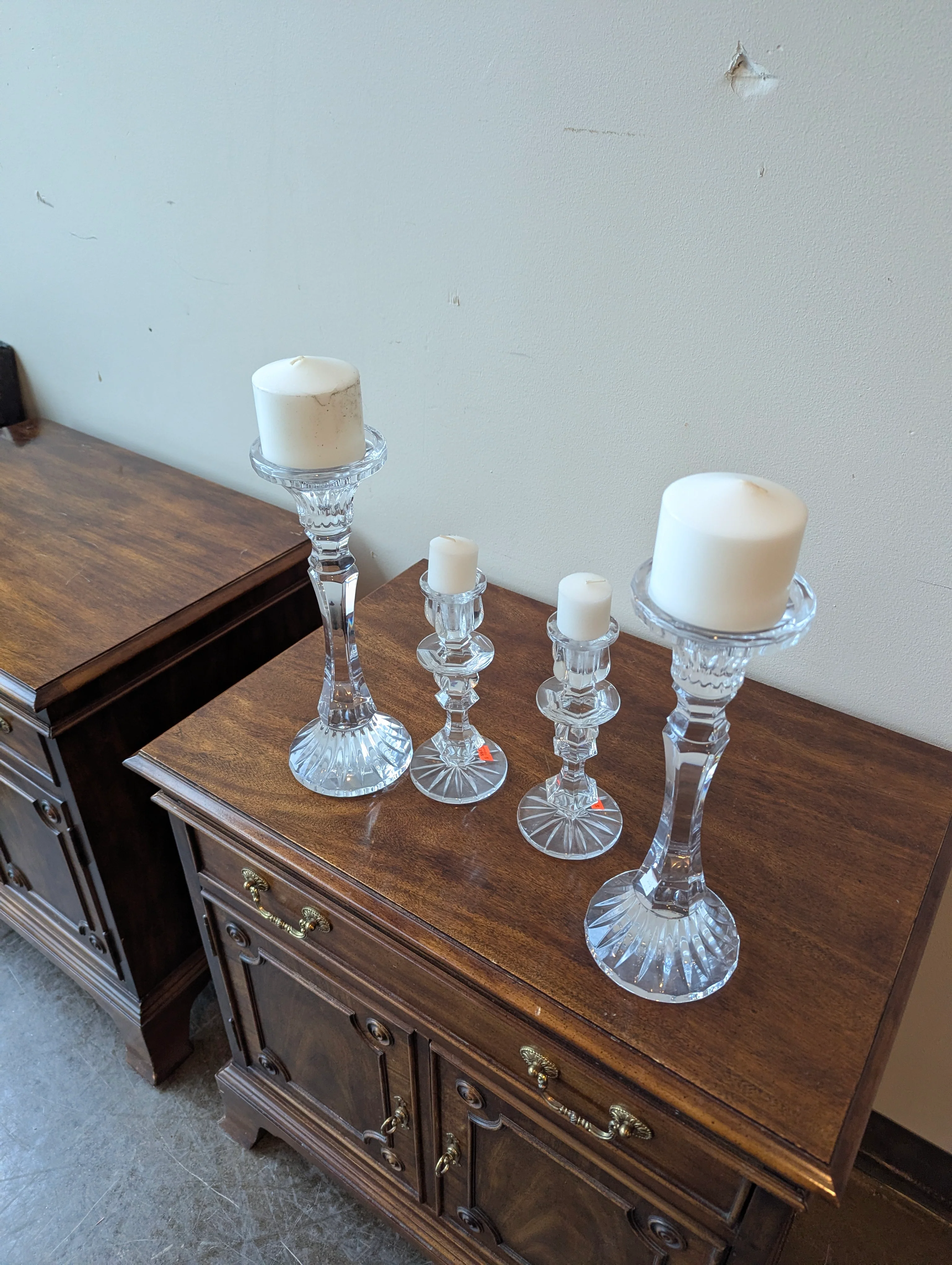 Assorted Clear Glass Candle Holder Set - Four Decorative Pillar Holders - Image 2
