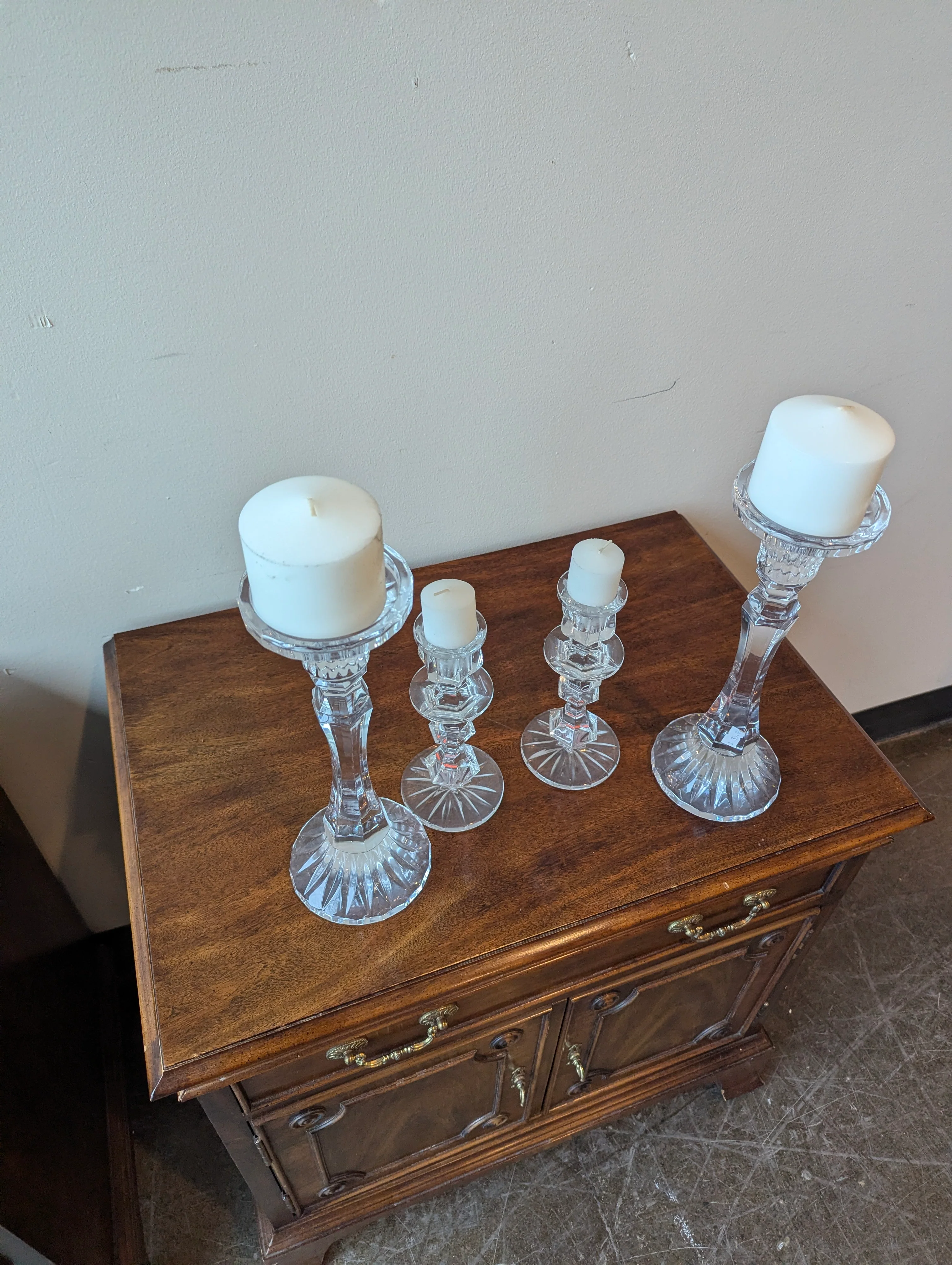 Assorted Clear Glass Candle Holder Set - Four Decorative Pillar Holders - Image 3